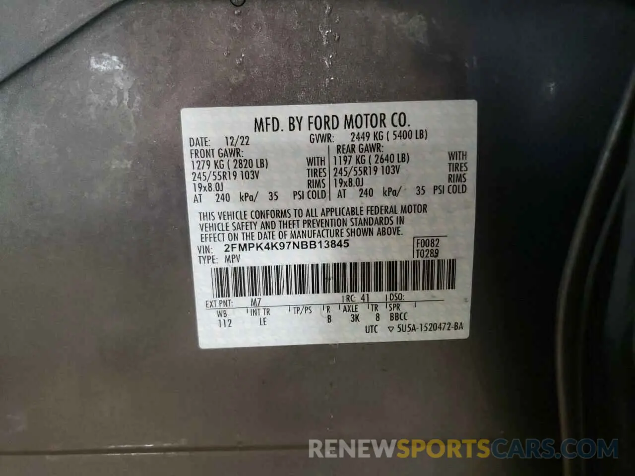 12 Фотография поврежденного автомобиля 2FMPK4K97NBB13845 FORD EDGE 2022