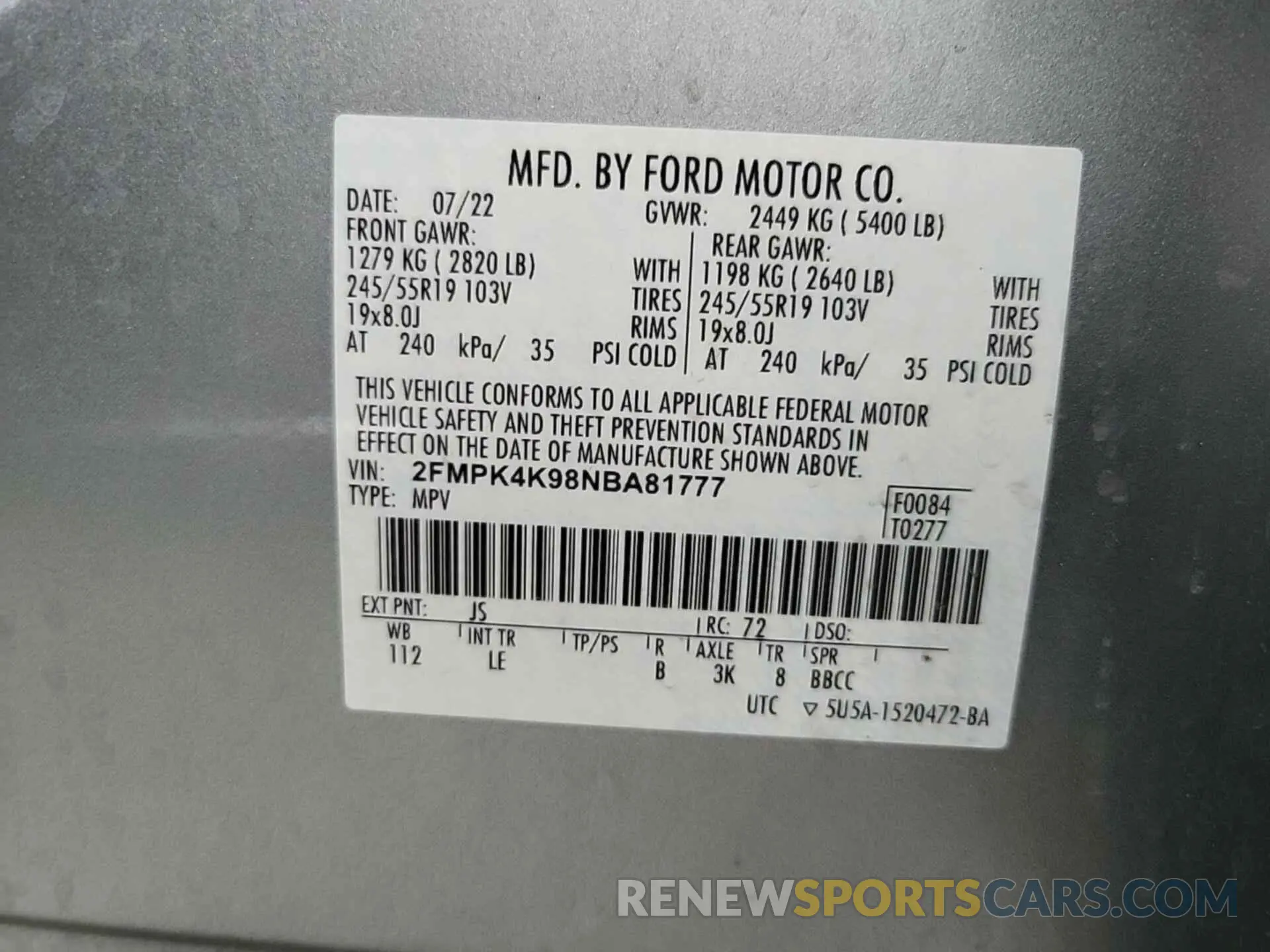 8 Photograph of a damaged car 2FMPK4K98NBA81777 FORD EDGE 2022