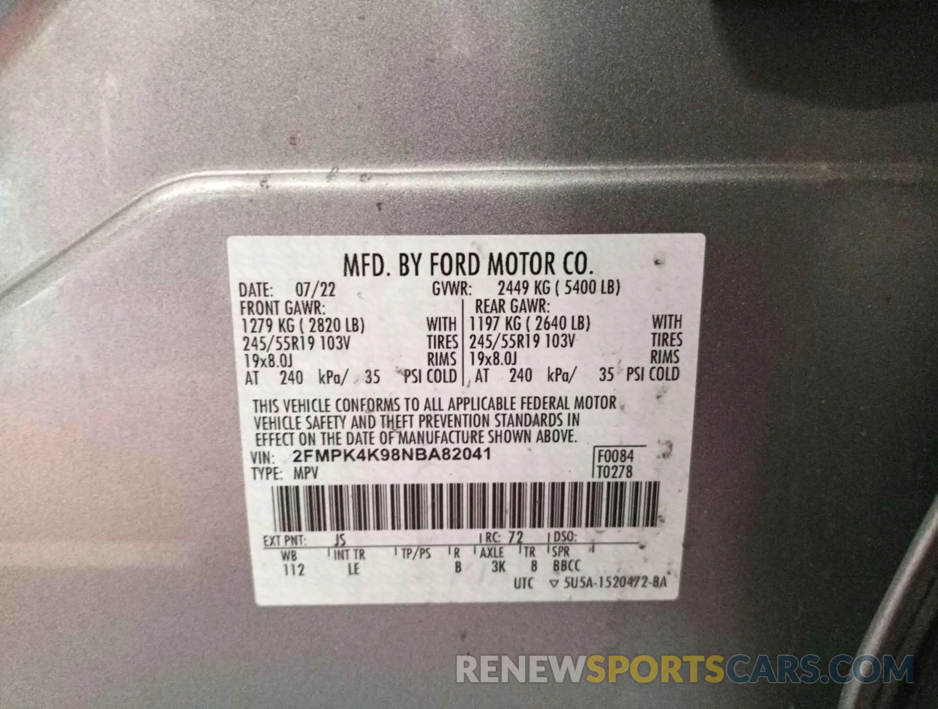 8 Фотография поврежденного автомобиля 2FMPK4K98NBA82041 FORD EDGE 2022