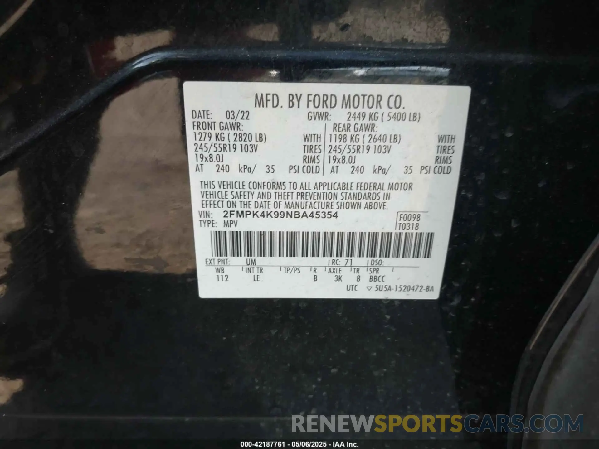 9 Photograph of a damaged car 2FMPK4K99NBA45354 FORD EDGE 2022