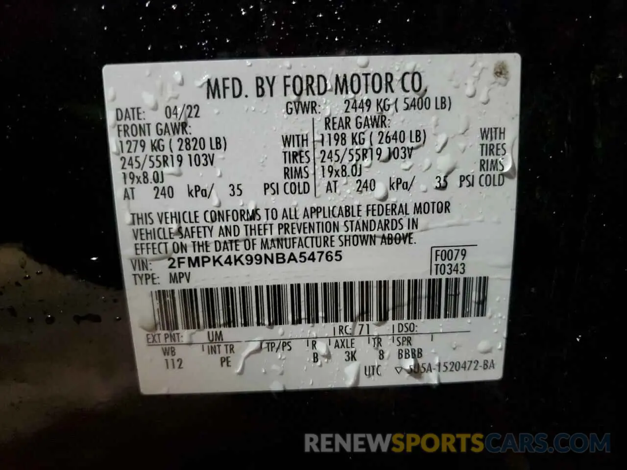 13 Фотография поврежденного автомобиля 2FMPK4K99NBA54765 FORD EDGE 2022