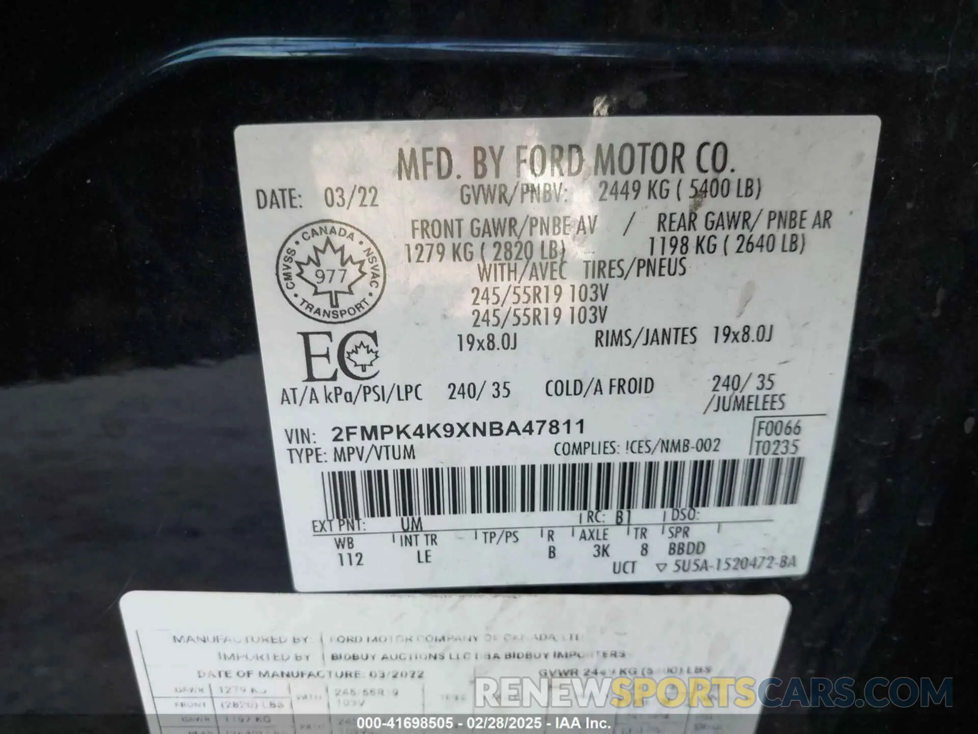 9 Фотография поврежденного автомобиля 2FMPK4K9XNBA47811 FORD EDGE 2022