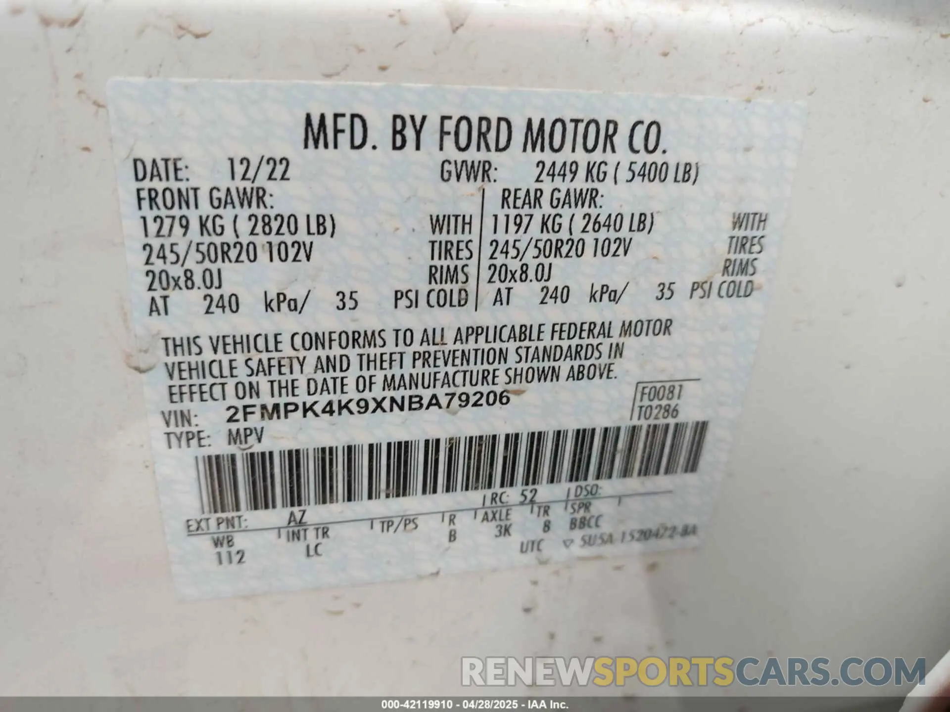 9 Photograph of a damaged car 2FMPK4K9XNBA79206 FORD EDGE 2022