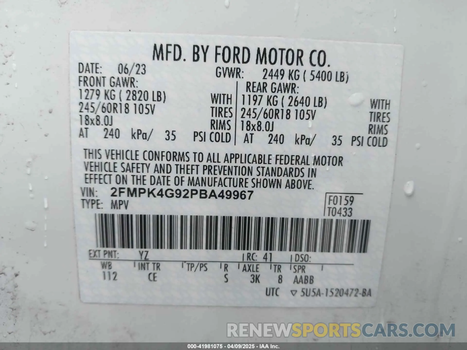 9 Photograph of a damaged car 2FMPK4G92PBA49967 FORD EDGE 2023