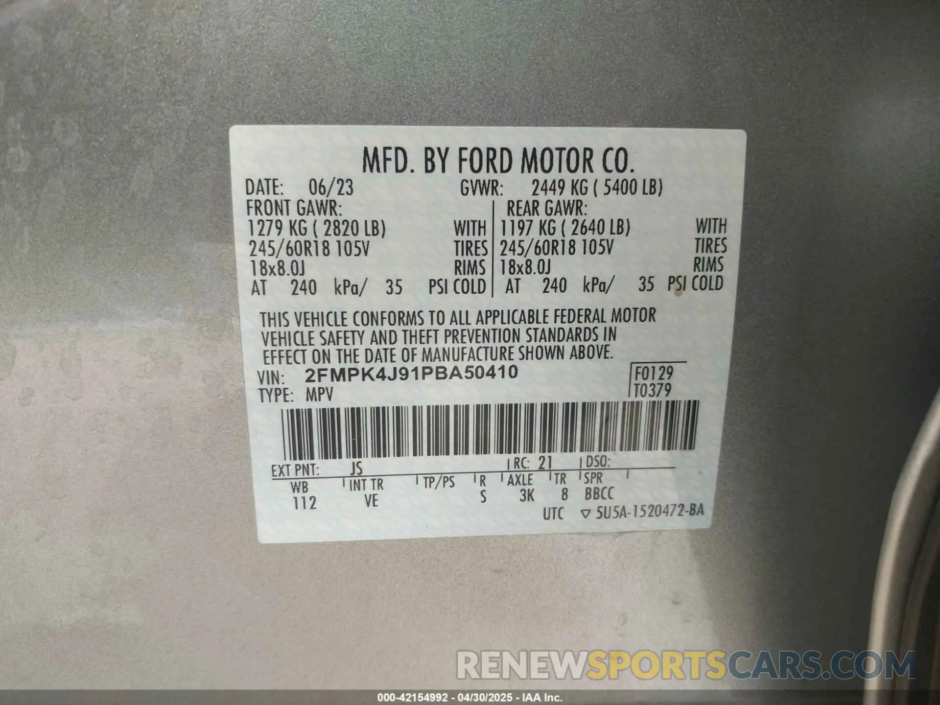 9 Photograph of a damaged car 2FMPK4J91PBA50410 FORD EDGE 2023