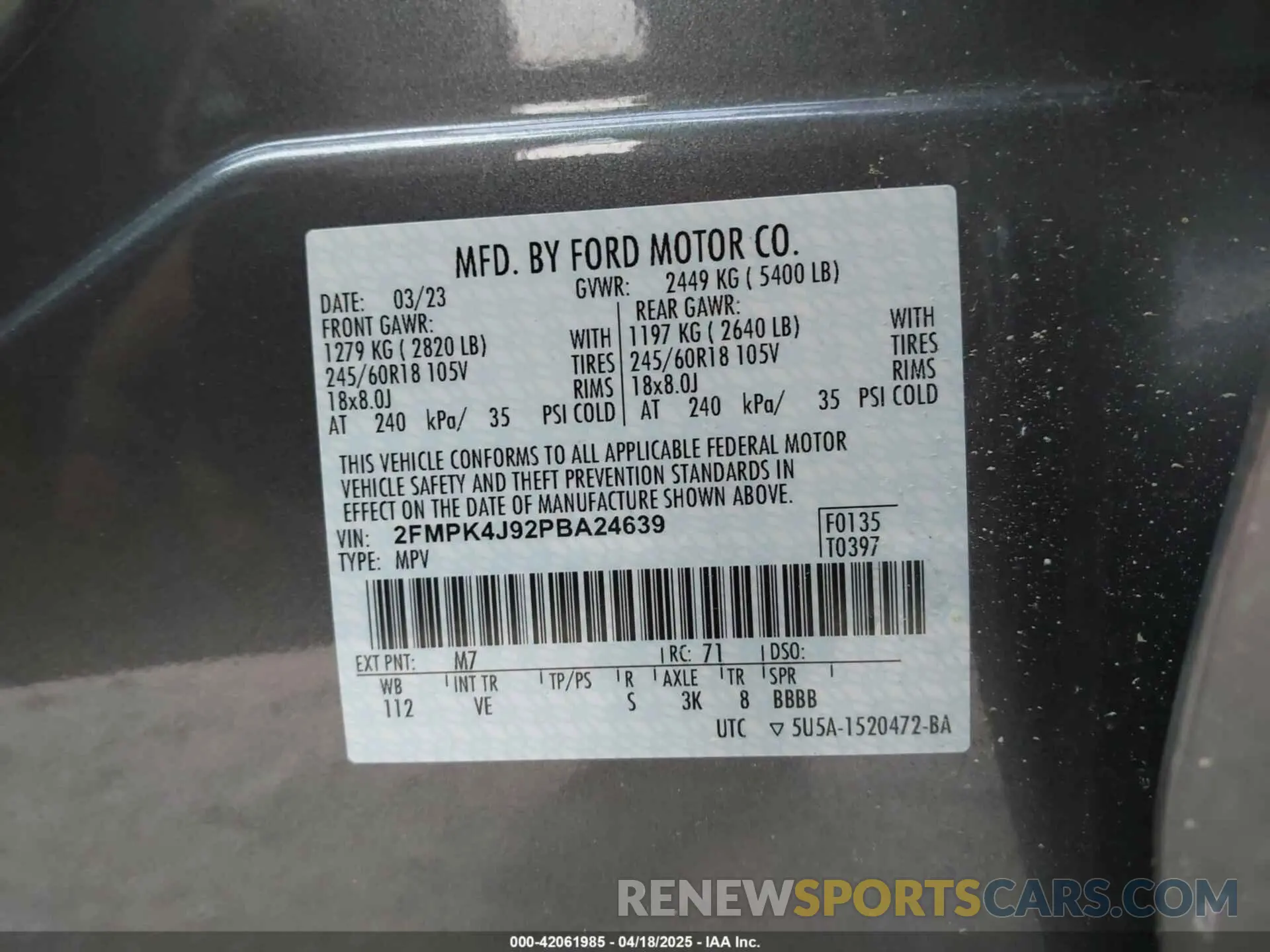 9 Фотография поврежденного автомобиля 2FMPK4J92PBA24639 FORD EDGE 2023