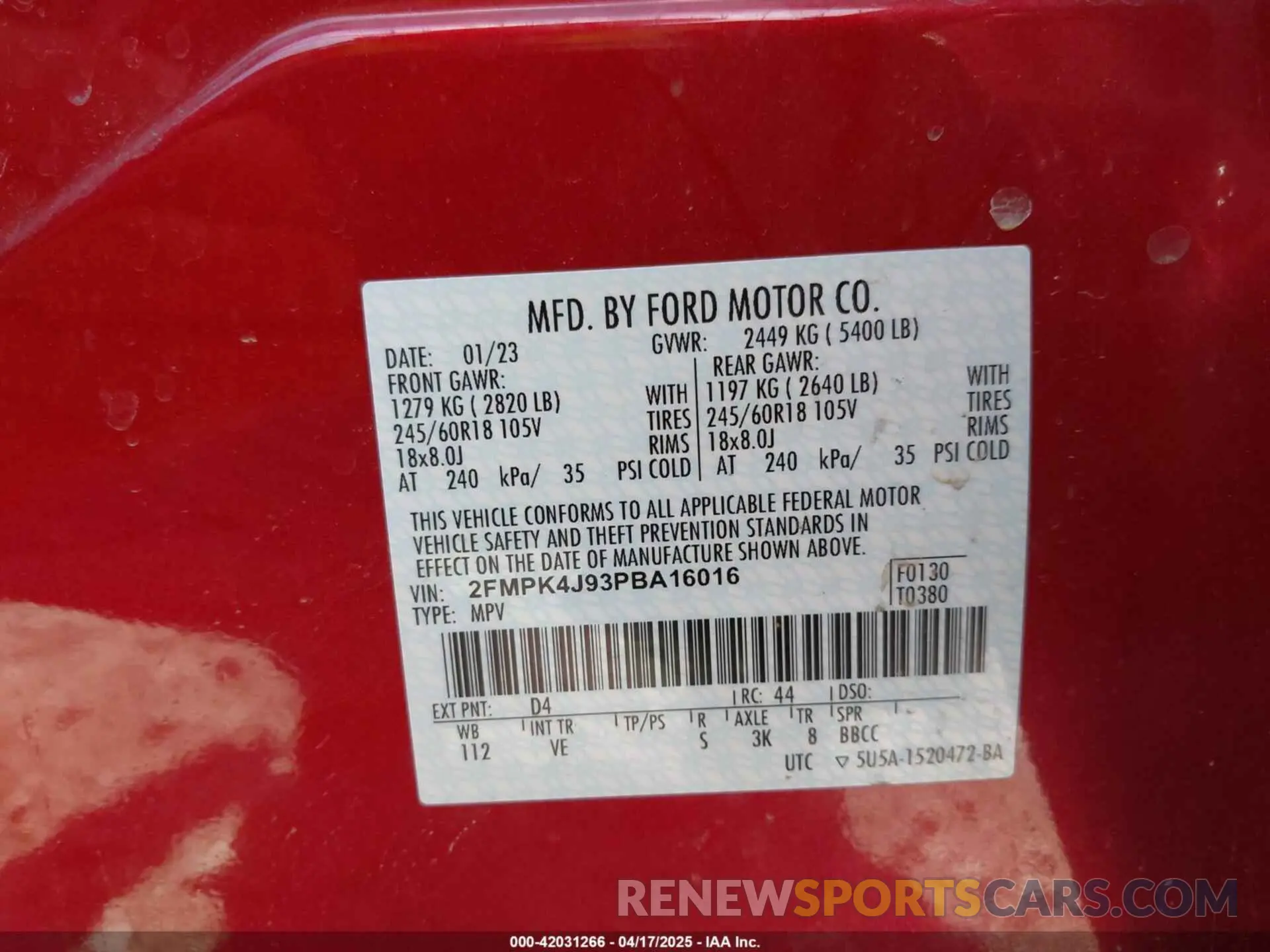 9 Фотография поврежденного автомобиля 2FMPK4J93PBA16016 FORD EDGE 2023