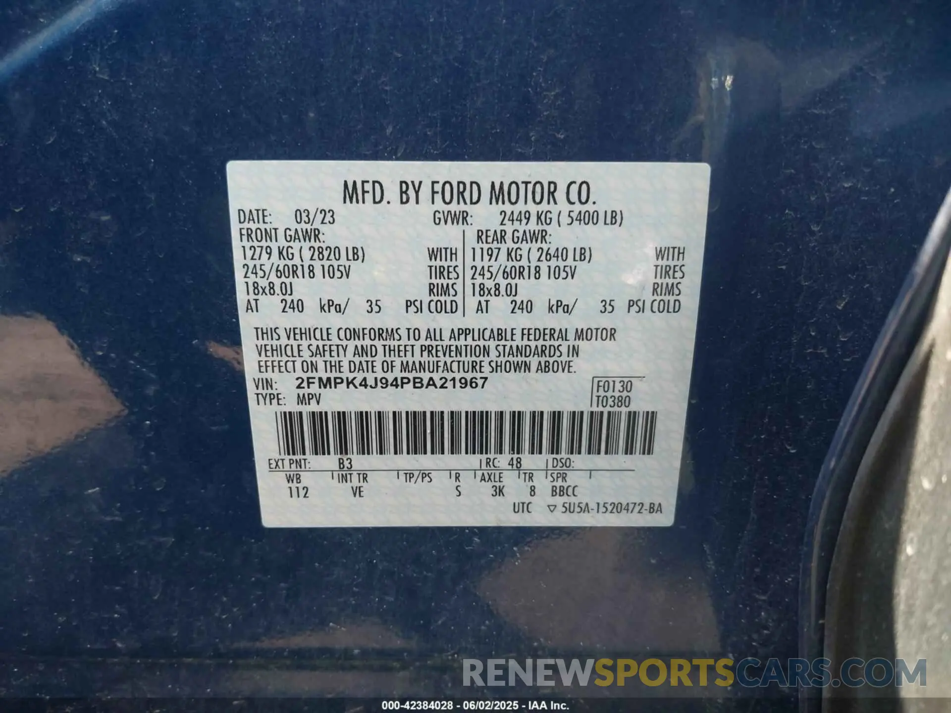 9 Фотография поврежденного автомобиля 2FMPK4J94PBA21967 FORD EDGE 2023