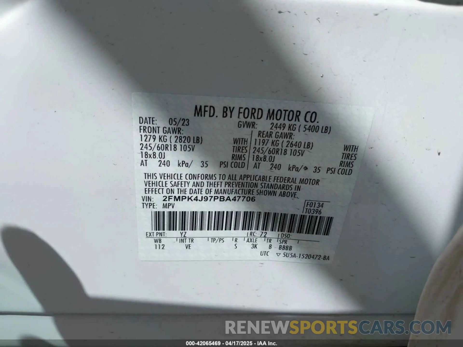 9 Фотография поврежденного автомобиля 2FMPK4J97PBA47706 FORD EDGE 2023