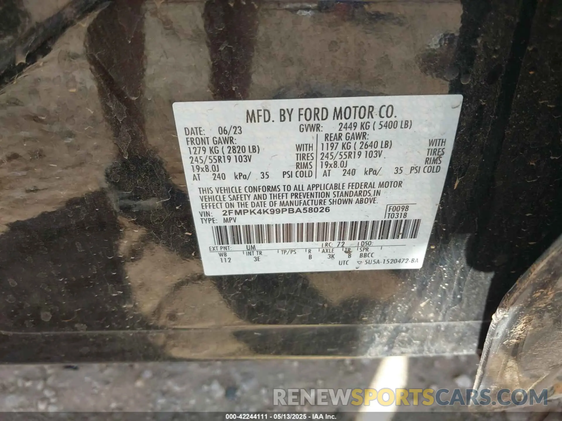 9 Фотография поврежденного автомобиля 2FMPK4K99PBA58026 FORD EDGE 2023