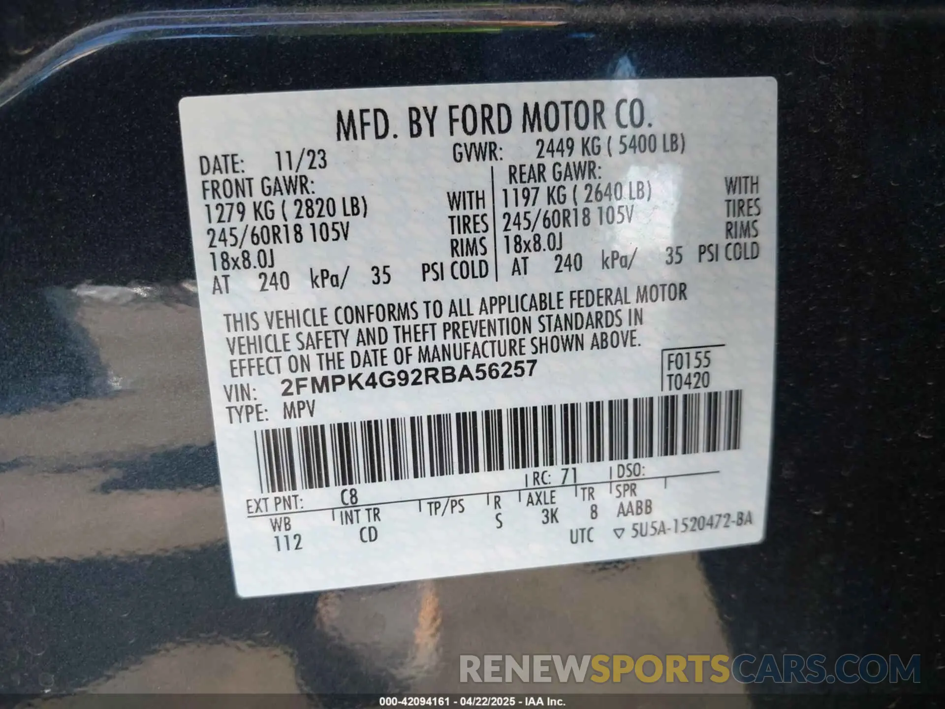 9 Фотография поврежденного автомобиля 2FMPK4G92RBA56257 FORD EDGE 2024