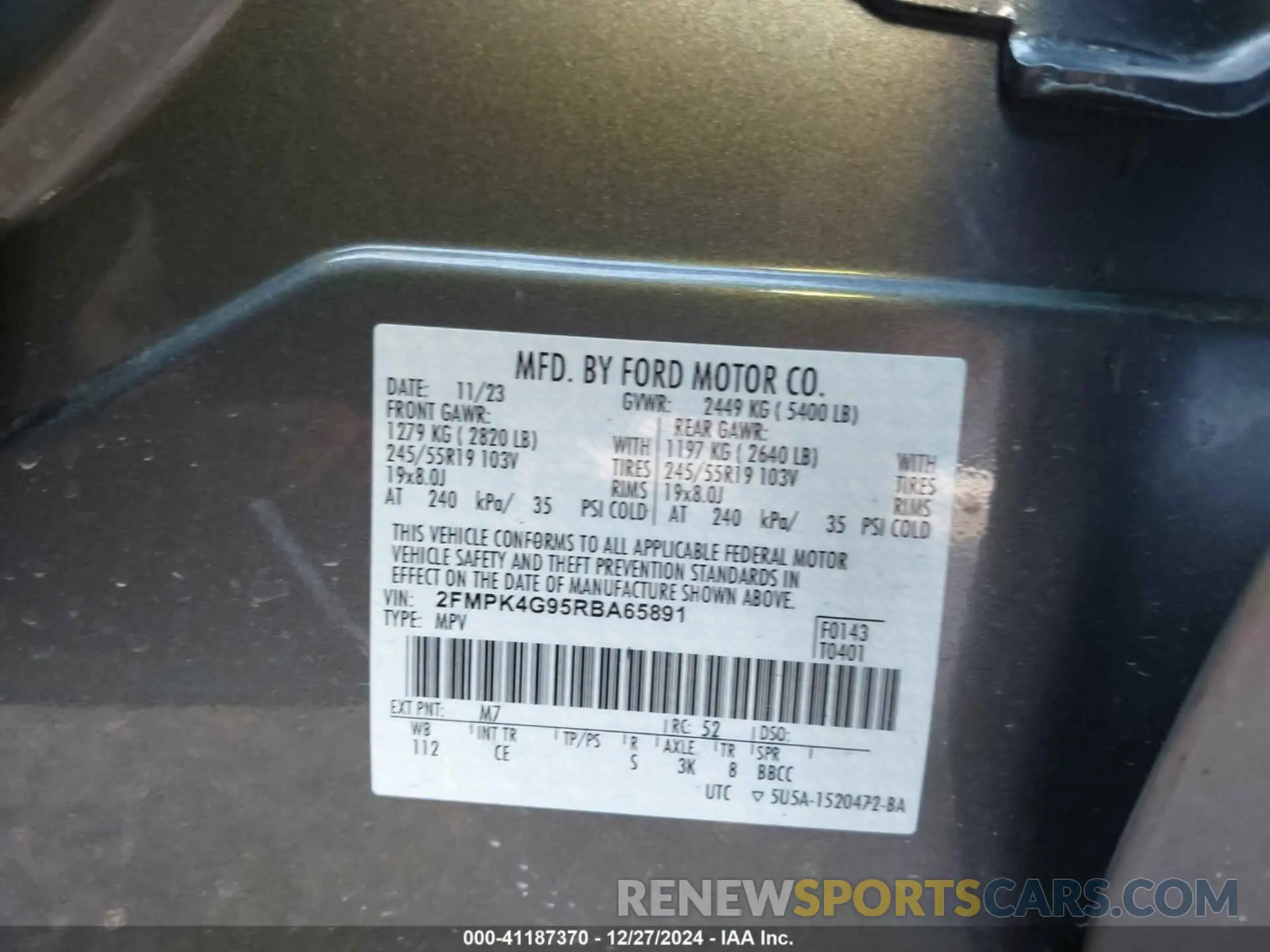 9 Фотография поврежденного автомобиля 2FMPK4G95RBA65891 FORD EDGE 2024