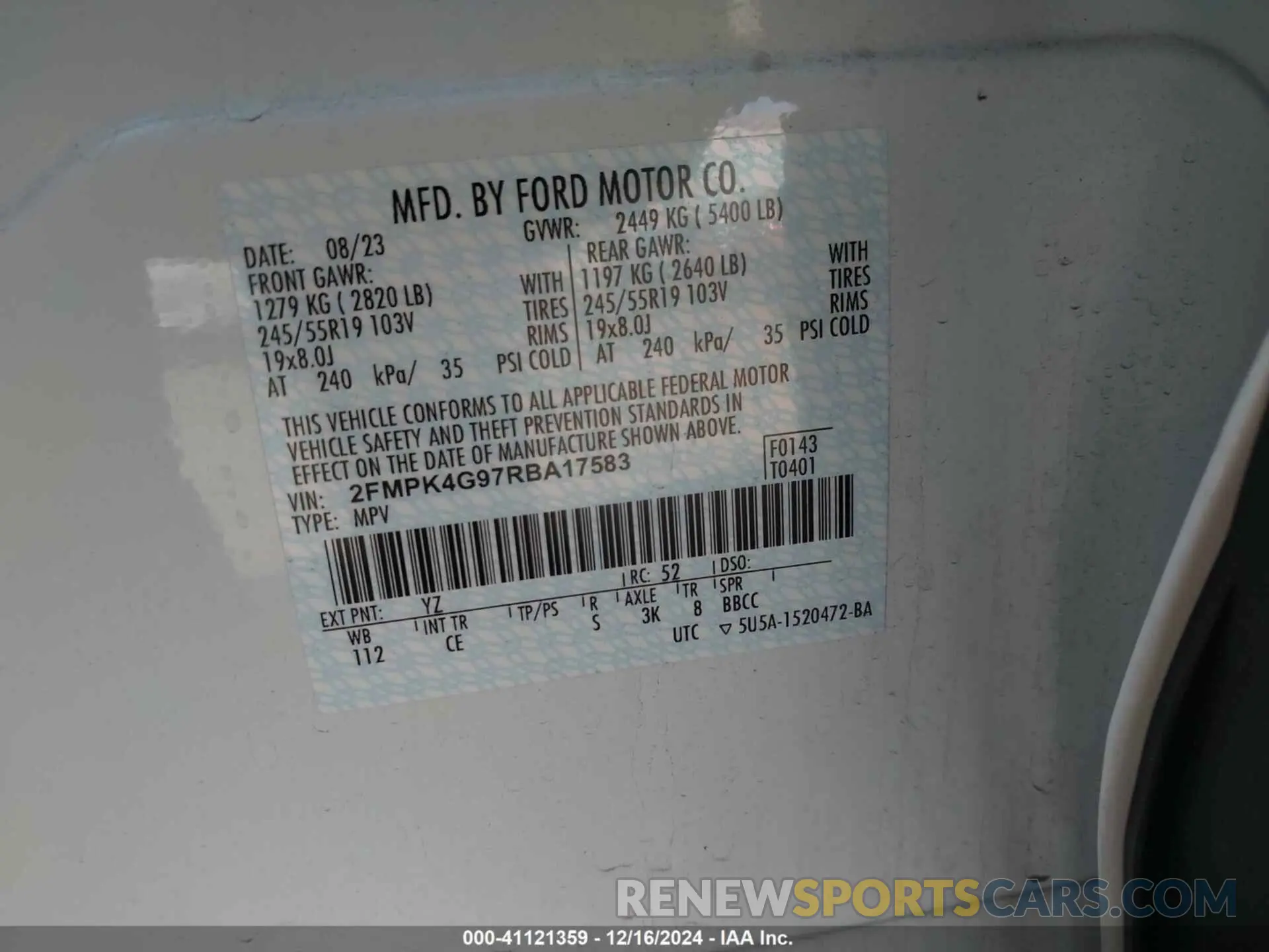 9 Фотография поврежденного автомобиля 2FMPK4G97RBA17583 FORD EDGE 2024