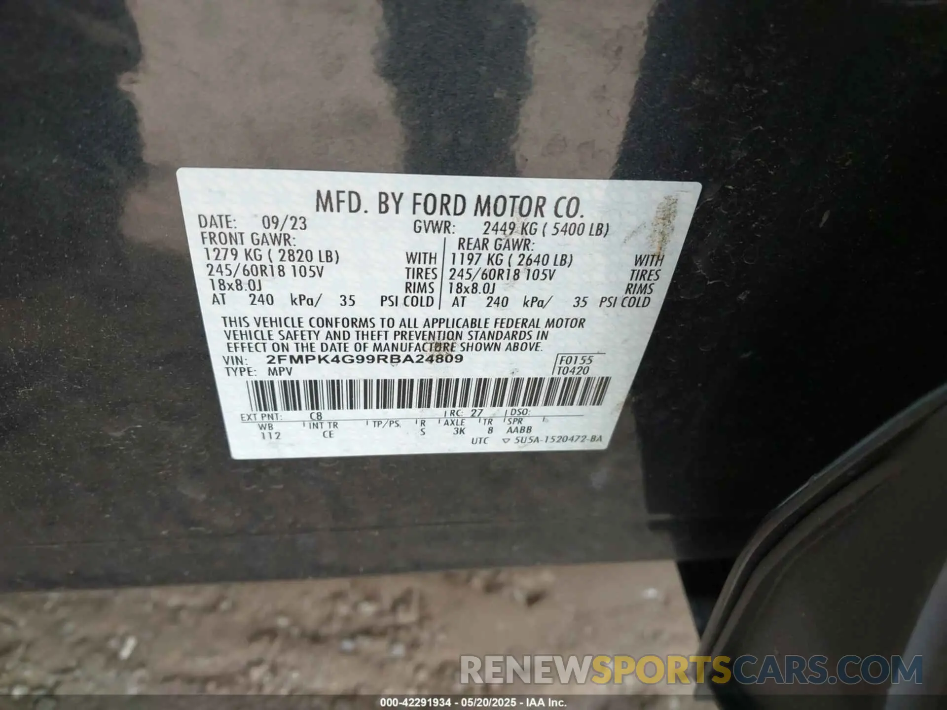 9 Фотография поврежденного автомобиля 2FMPK4G99RBA24809 FORD EDGE 2024