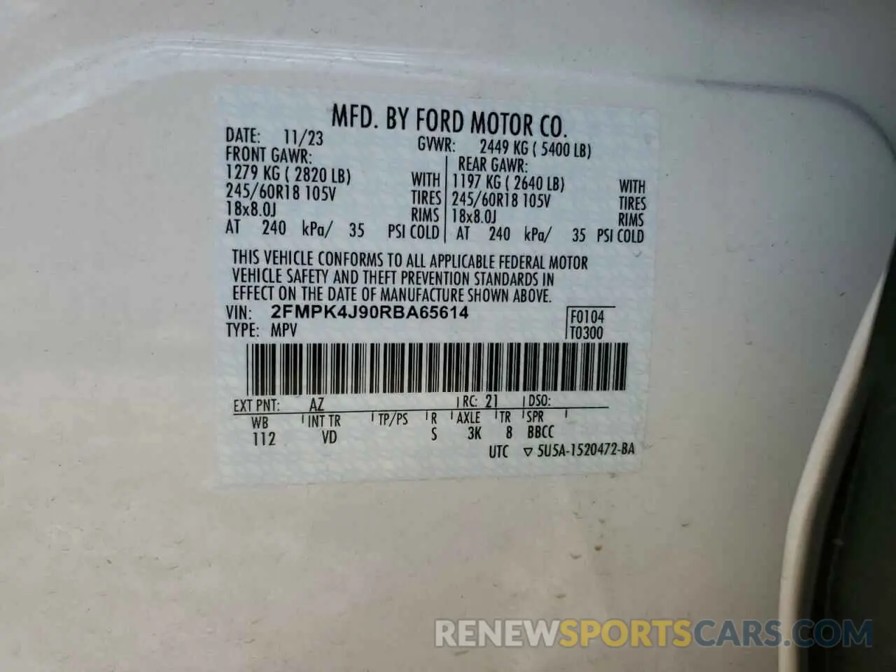 14 Photograph of a damaged car 2FMPK4J90RBA65614 FORD EDGE 2024