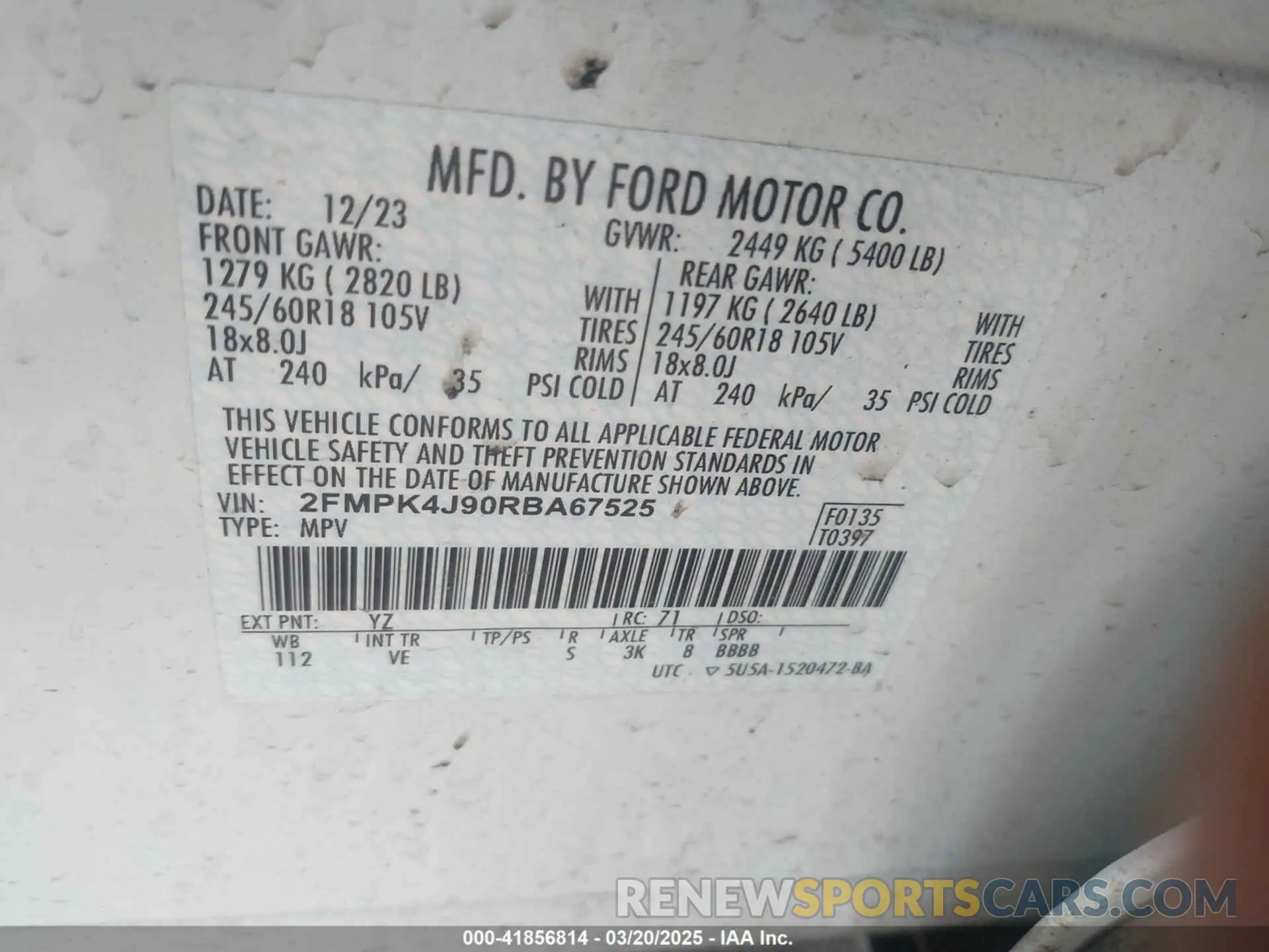 9 Фотография поврежденного автомобиля 2FMPK4J90RBA67525 FORD EDGE 2024