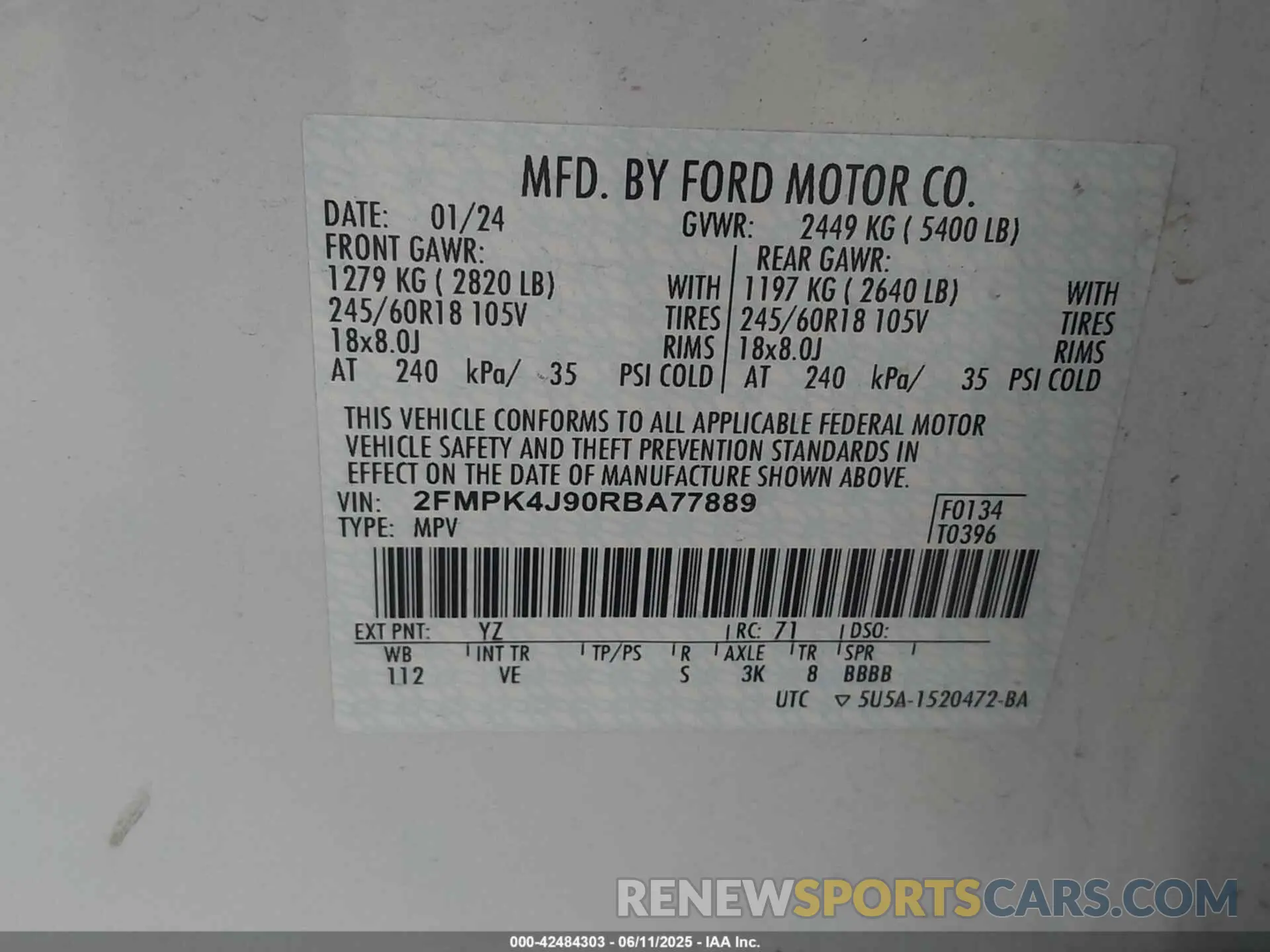9 Фотография поврежденного автомобиля 2FMPK4J90RBA77889 FORD EDGE 2024