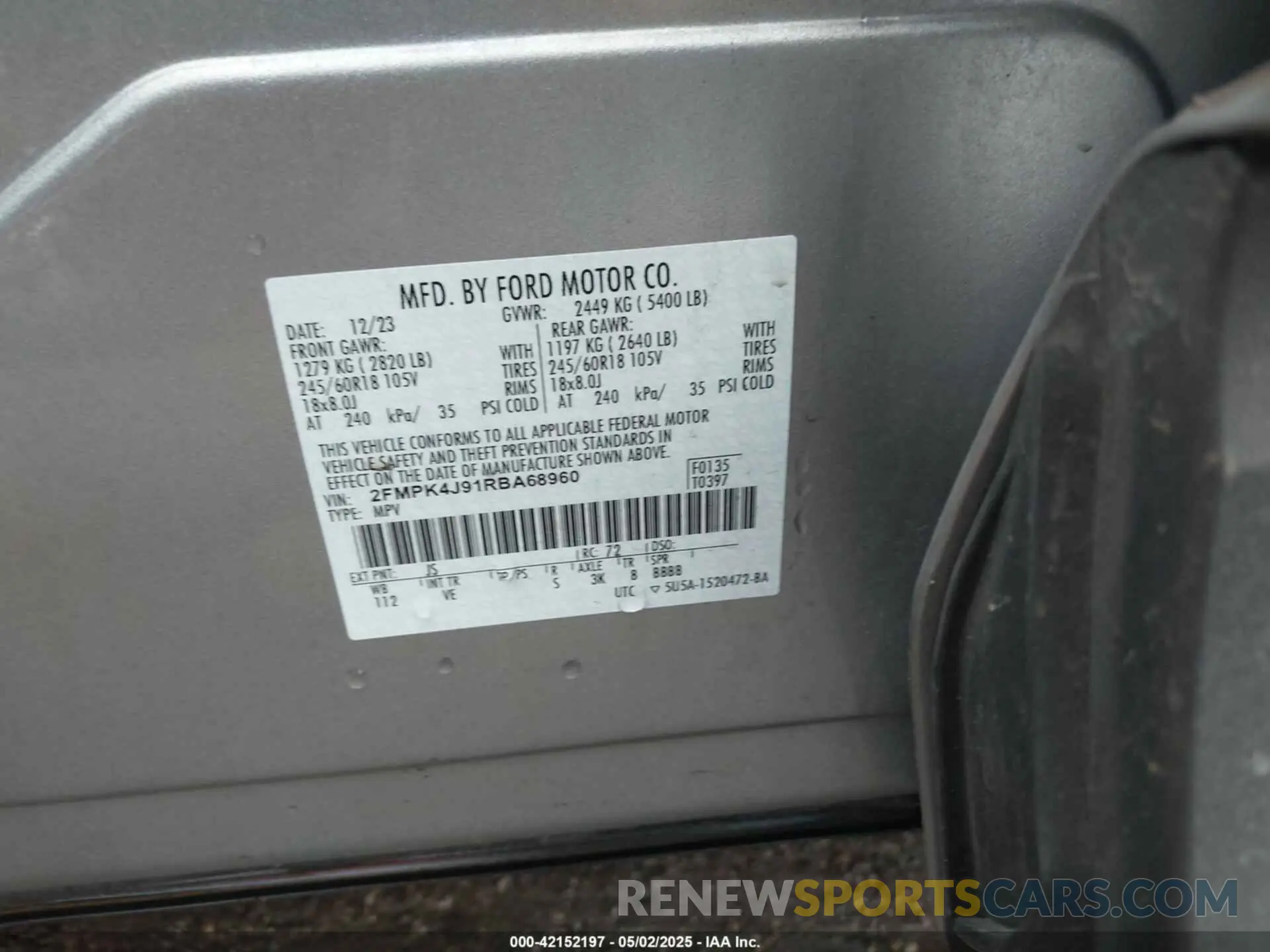 9 Фотография поврежденного автомобиля 2FMPK4J91RBA68960 FORD EDGE 2024