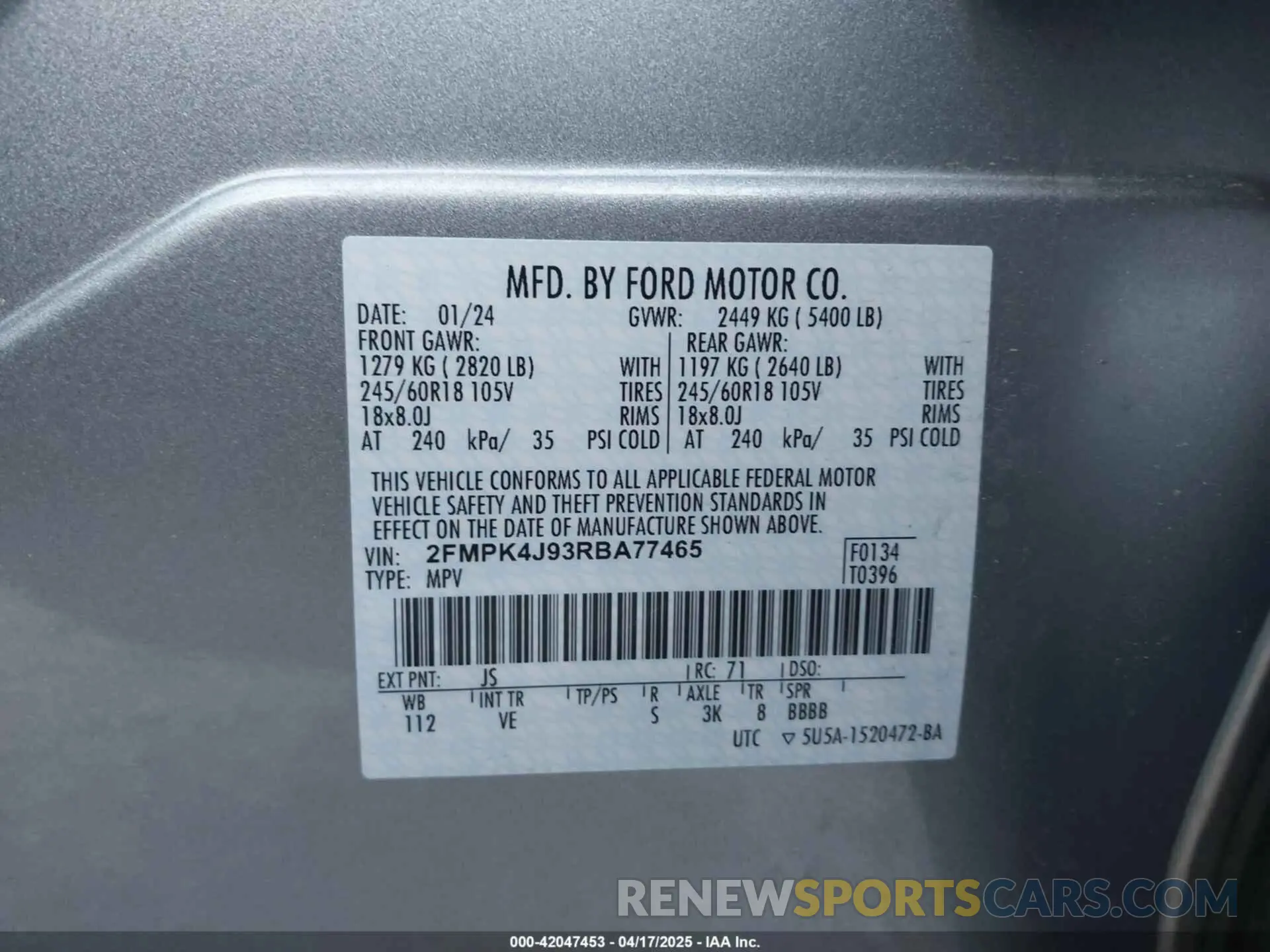 9 Фотография поврежденного автомобиля 2FMPK4J93RBA77465 FORD EDGE 2024
