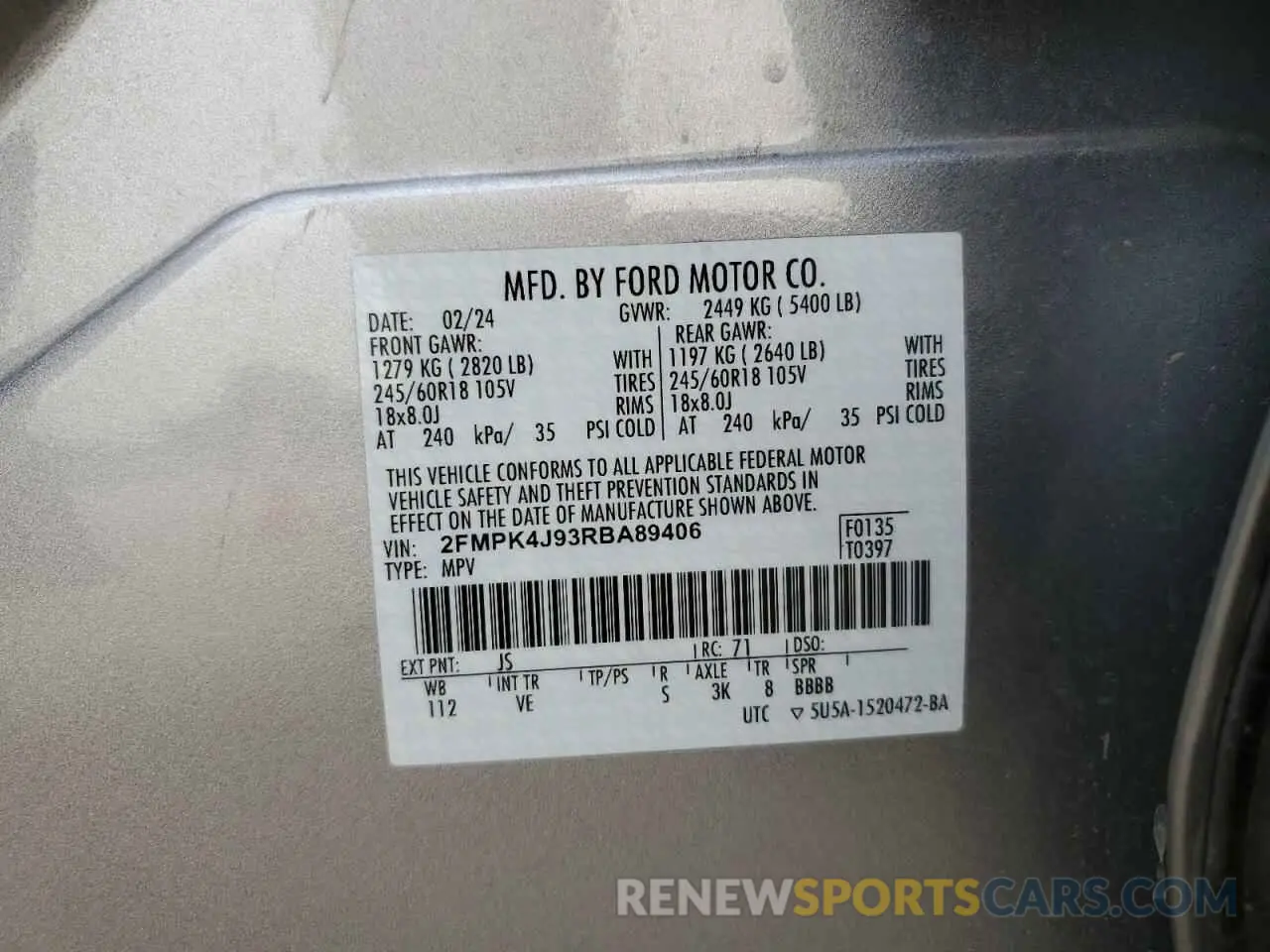 14 Photograph of a damaged car 2FMPK4J93RBA89406 FORD EDGE 2024