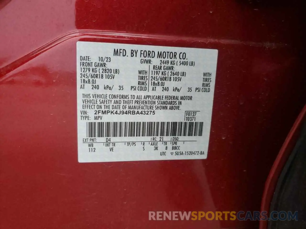 15 Photograph of a damaged car 2FMPK4J94RBA43275 FORD EDGE 2024