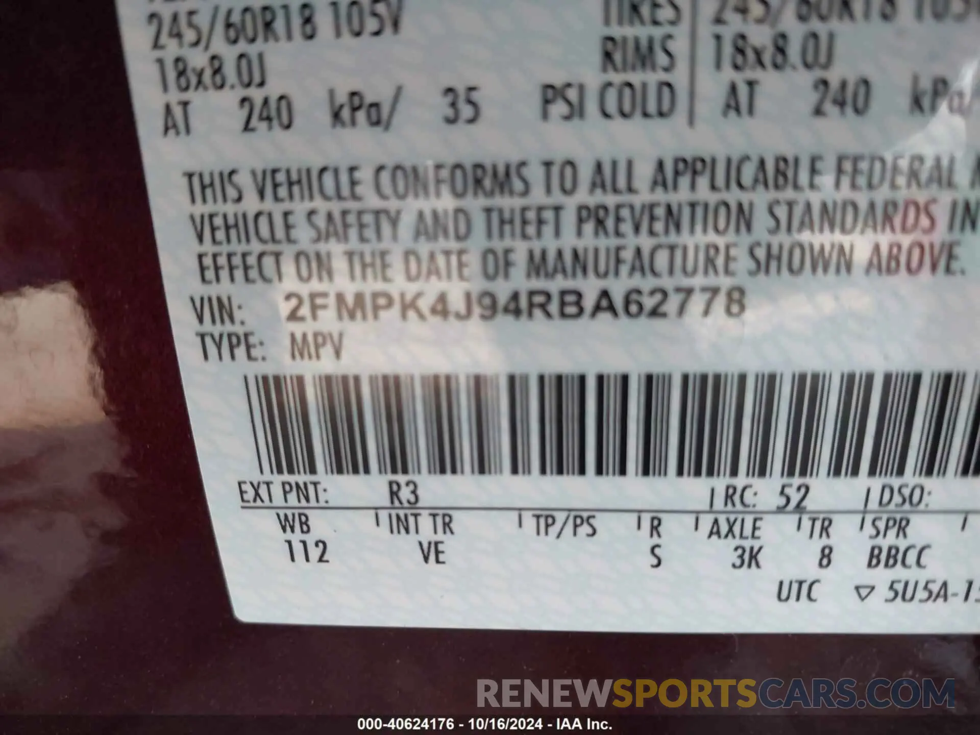 9 Фотография поврежденного автомобиля 2FMPK4J94RBA62778 FORD EDGE 2024