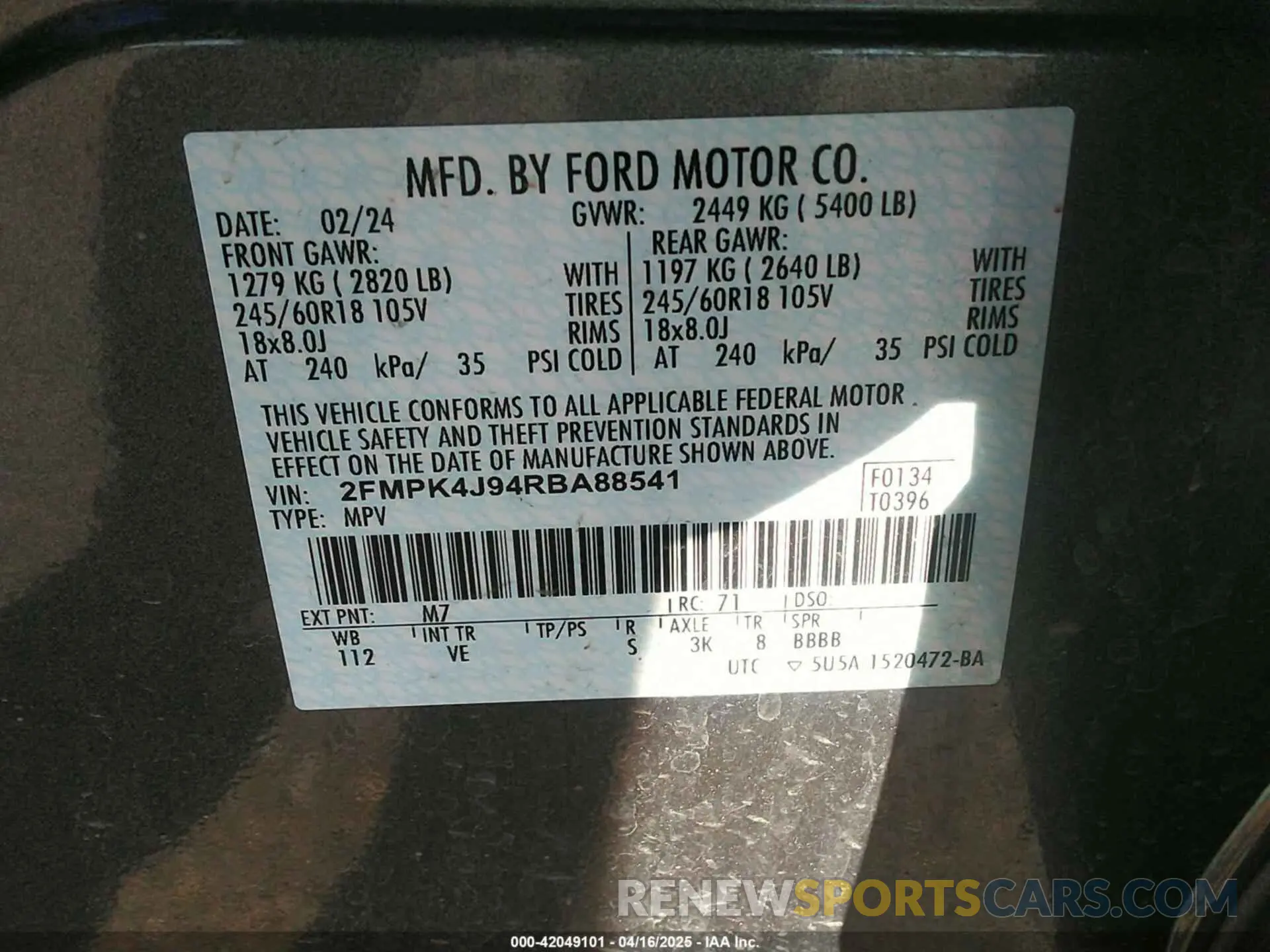 9 Photograph of a damaged car 2FMPK4J94RBA88541 FORD EDGE 2024