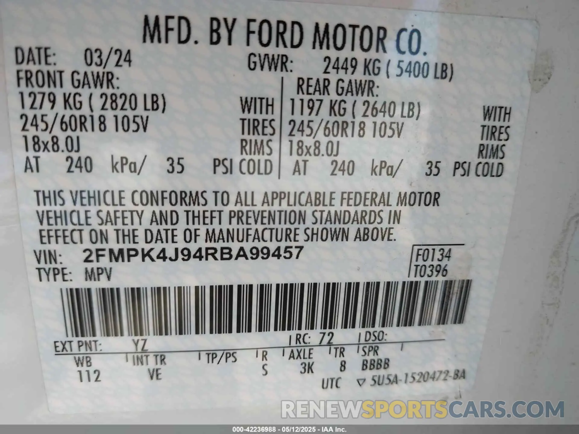 9 Photograph of a damaged car 2FMPK4J94RBA99457 FORD EDGE 2024