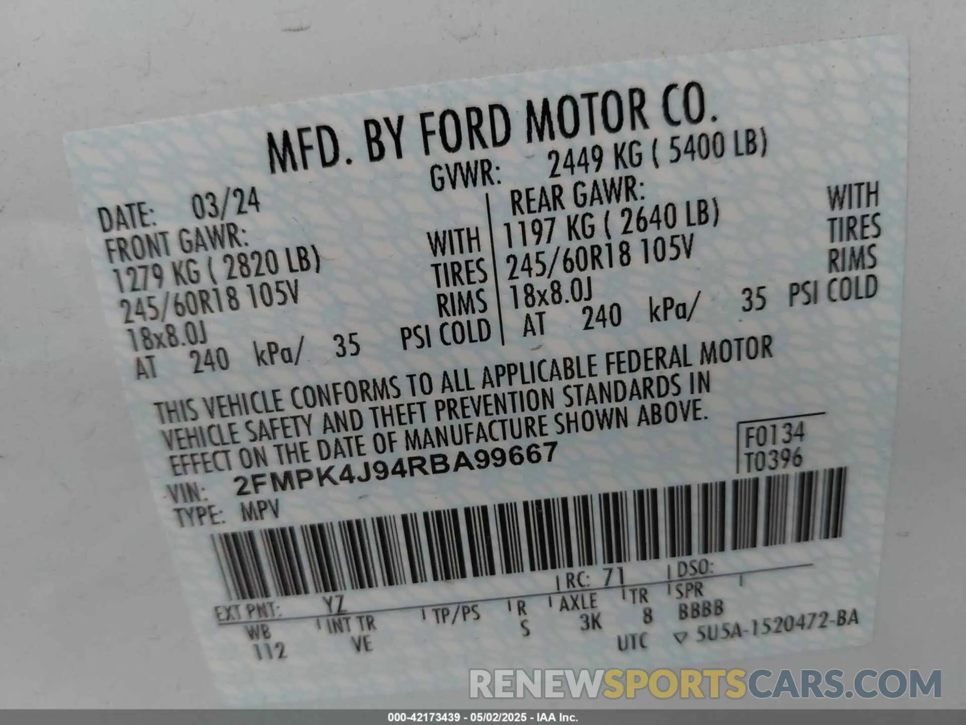 9 Фотография поврежденного автомобиля 2FMPK4J94RBA99667 FORD EDGE 2024