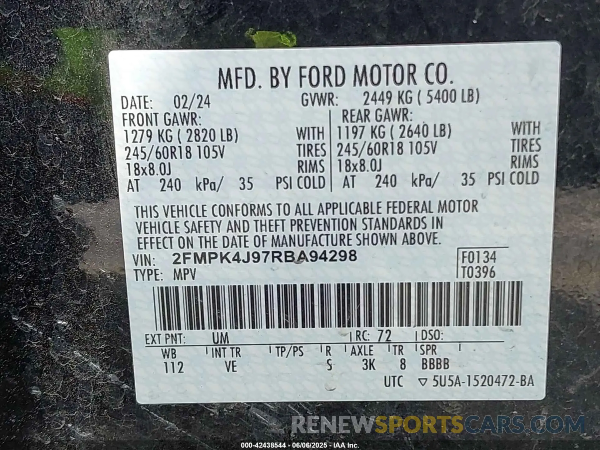 9 Фотография поврежденного автомобиля 2FMPK4J97RBA94298 FORD EDGE 2024