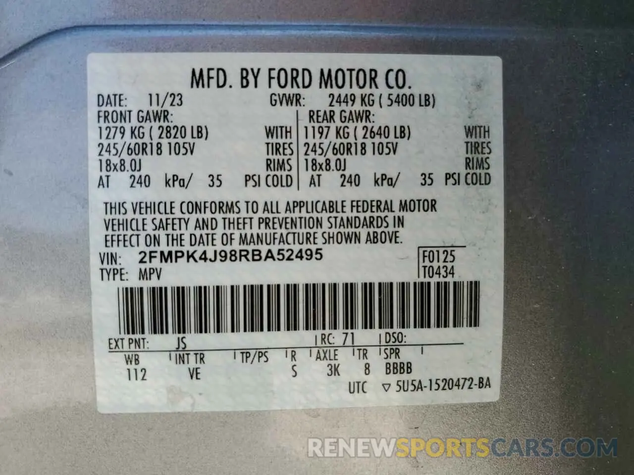13 Фотография поврежденного автомобиля 2FMPK4J98RBA52495 FORD EDGE 2024