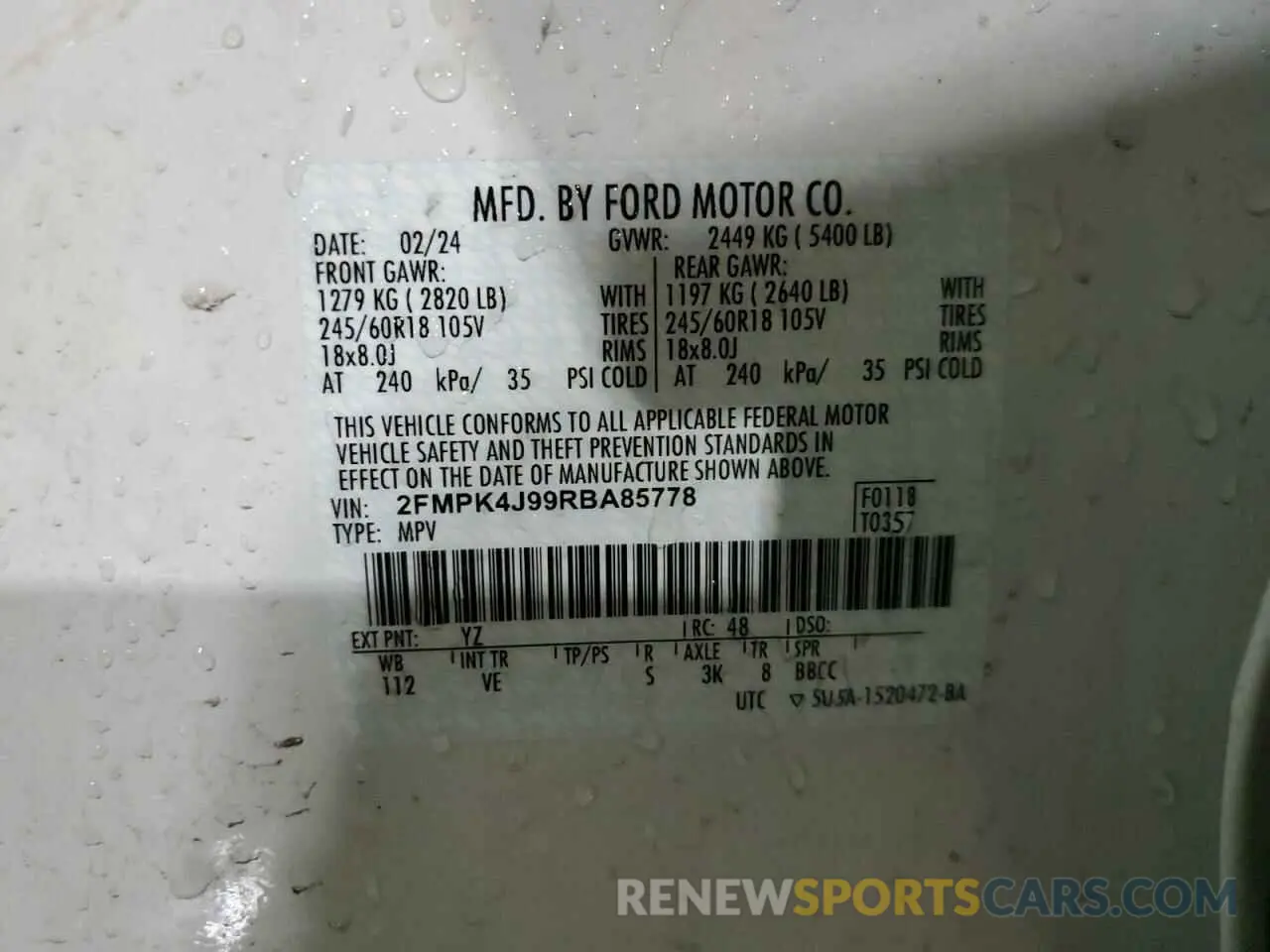 14 Фотография поврежденного автомобиля 2FMPK4J99RBA85778 FORD EDGE 2024