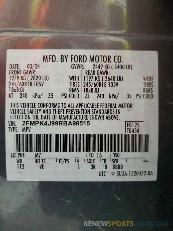 13 Фотография поврежденного автомобиля 2FMPK4J99RBA98515 FORD EDGE 2024