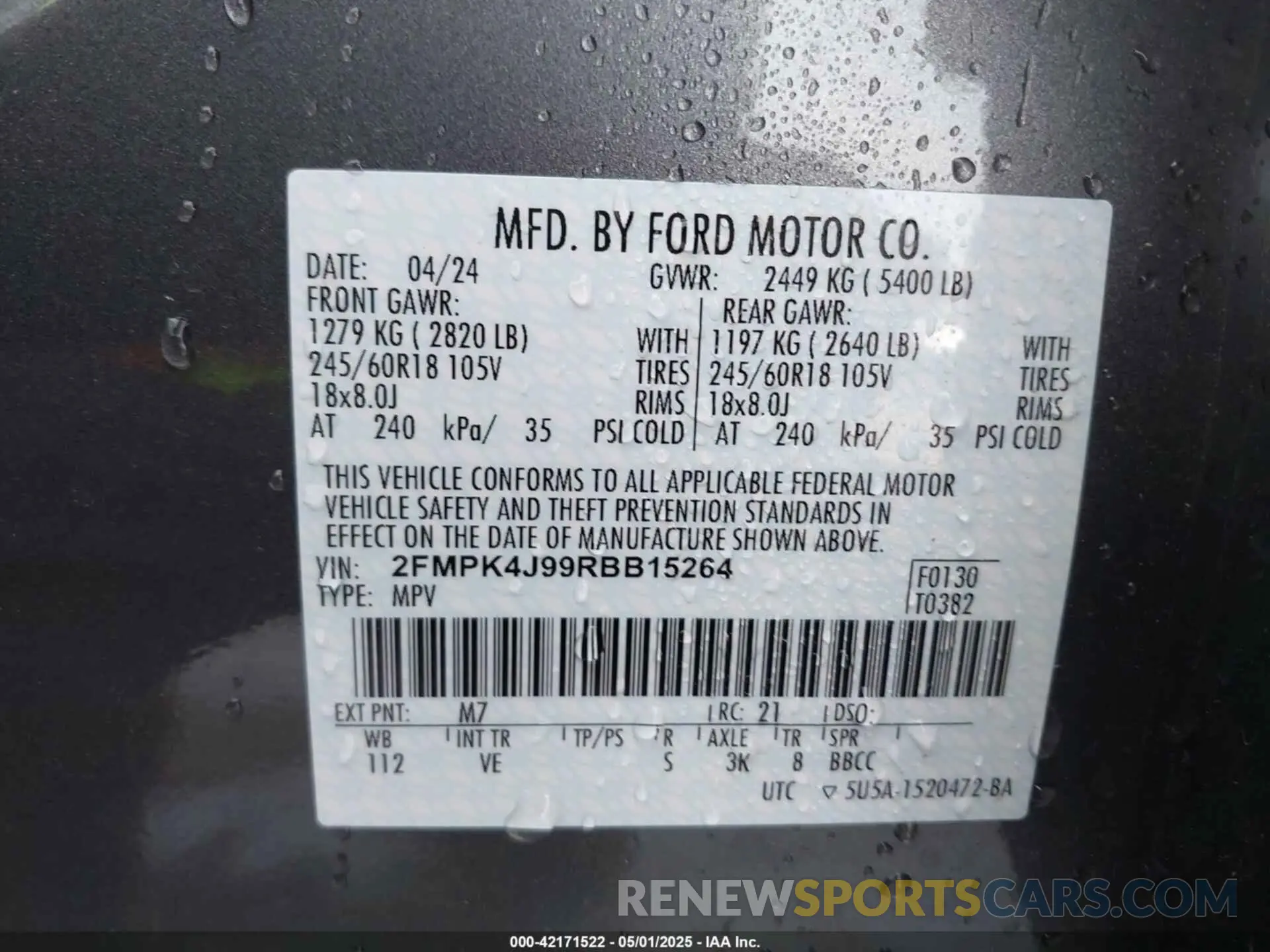 9 Фотография поврежденного автомобиля 2FMPK4J99RBB15264 FORD EDGE 2024