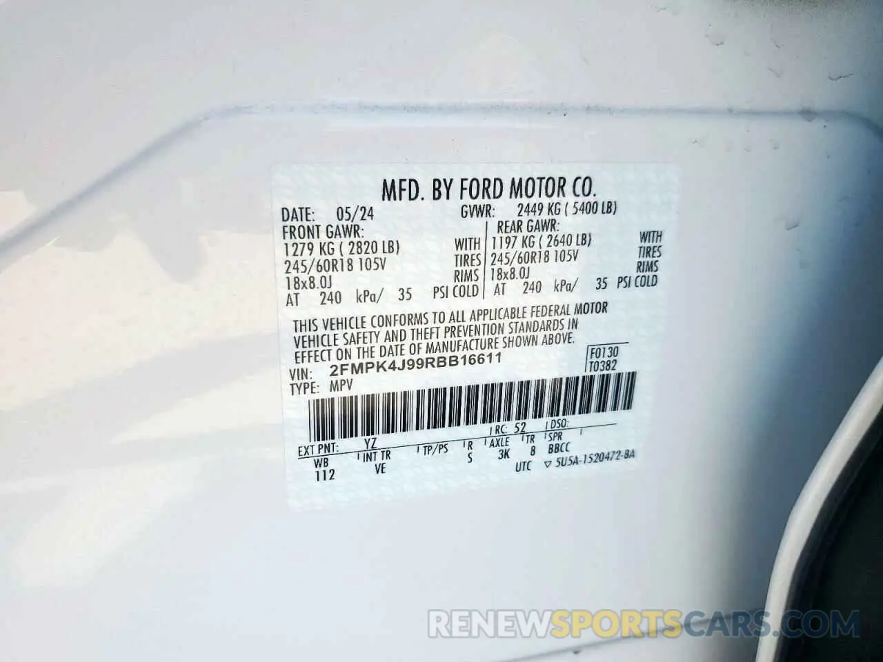 13 Фотография поврежденного автомобиля 2FMPK4J99RBB16611 FORD EDGE 2024