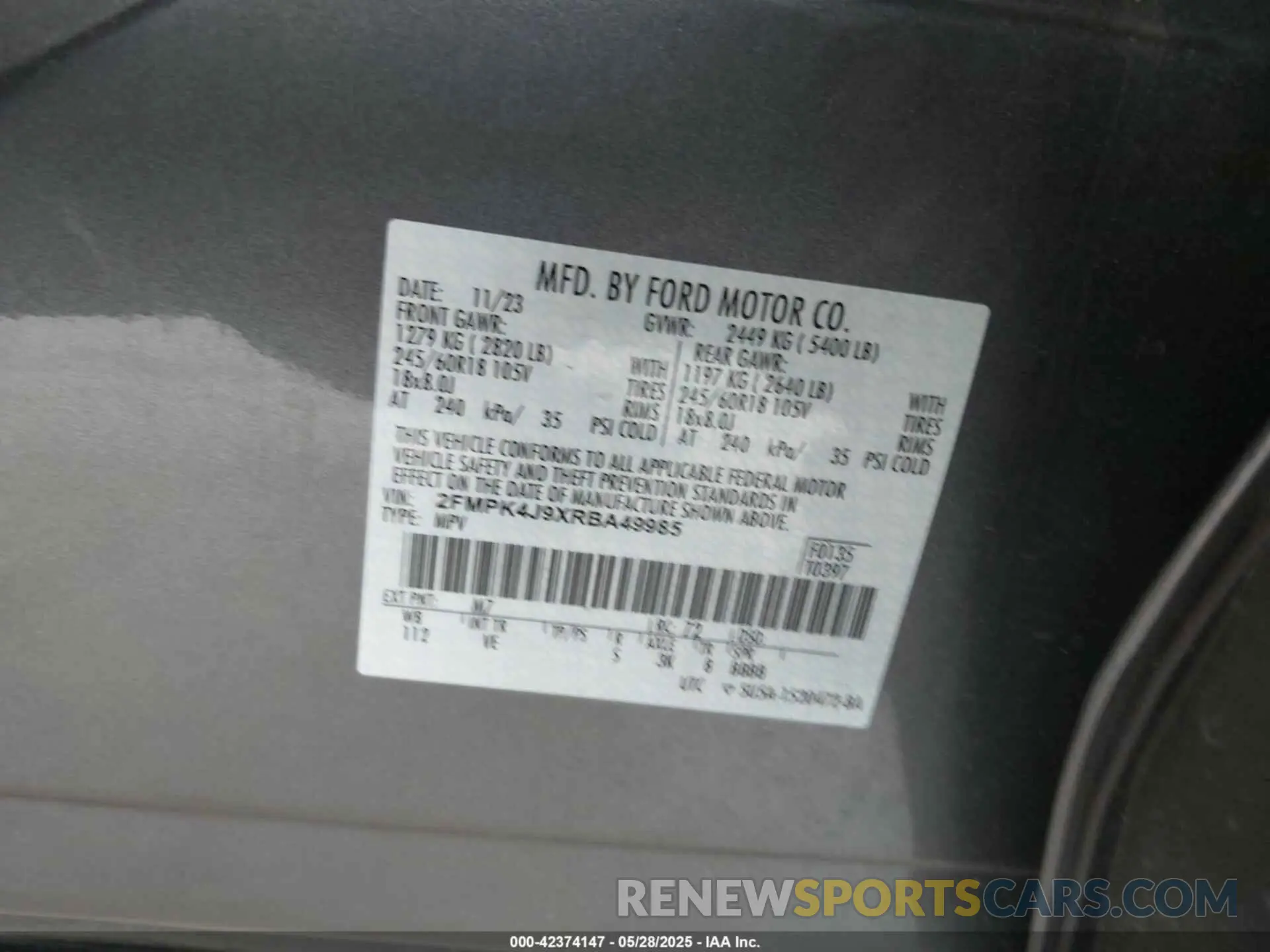 9 Фотография поврежденного автомобиля 2FMPK4J9XRBA49985 FORD EDGE 2024