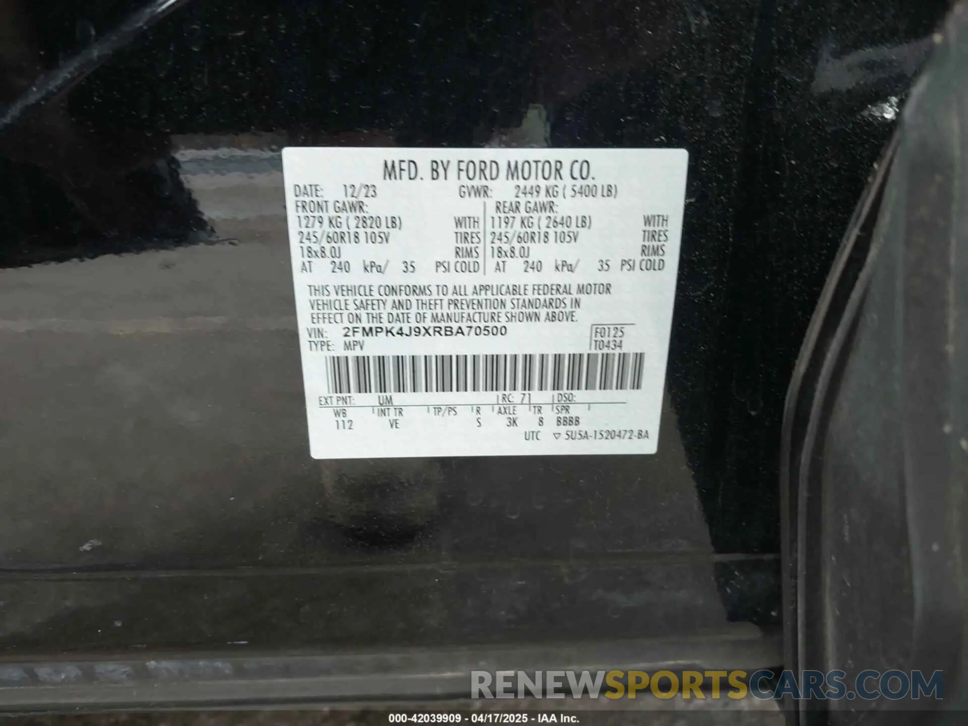 9 Фотография поврежденного автомобиля 2FMPK4J9XRBA70500 FORD EDGE 2024