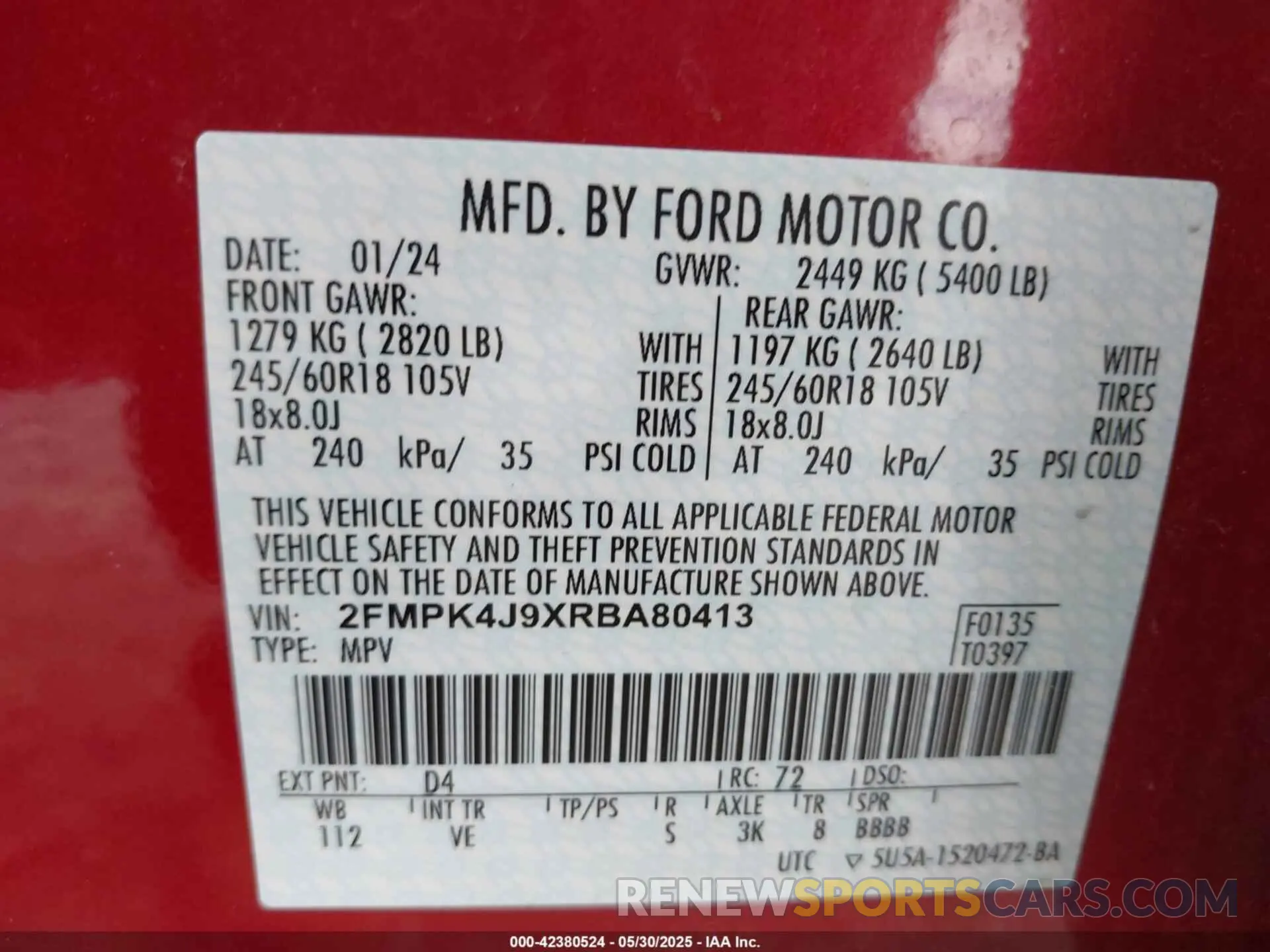 9 Photograph of a damaged car 2FMPK4J9XRBA80413 FORD EDGE 2024
