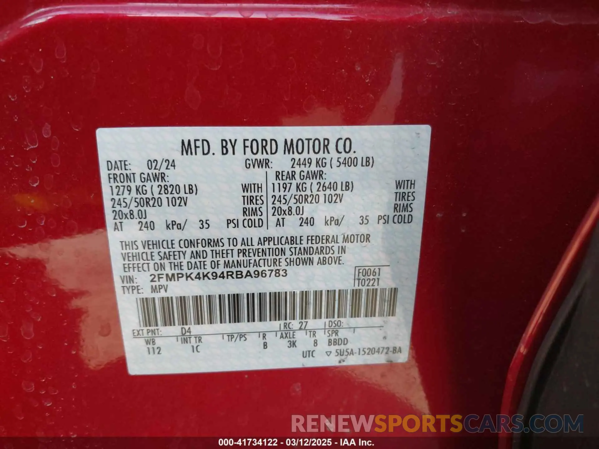 9 Photograph of a damaged car 2FMPK4K94RBA96783 FORD EDGE 2024