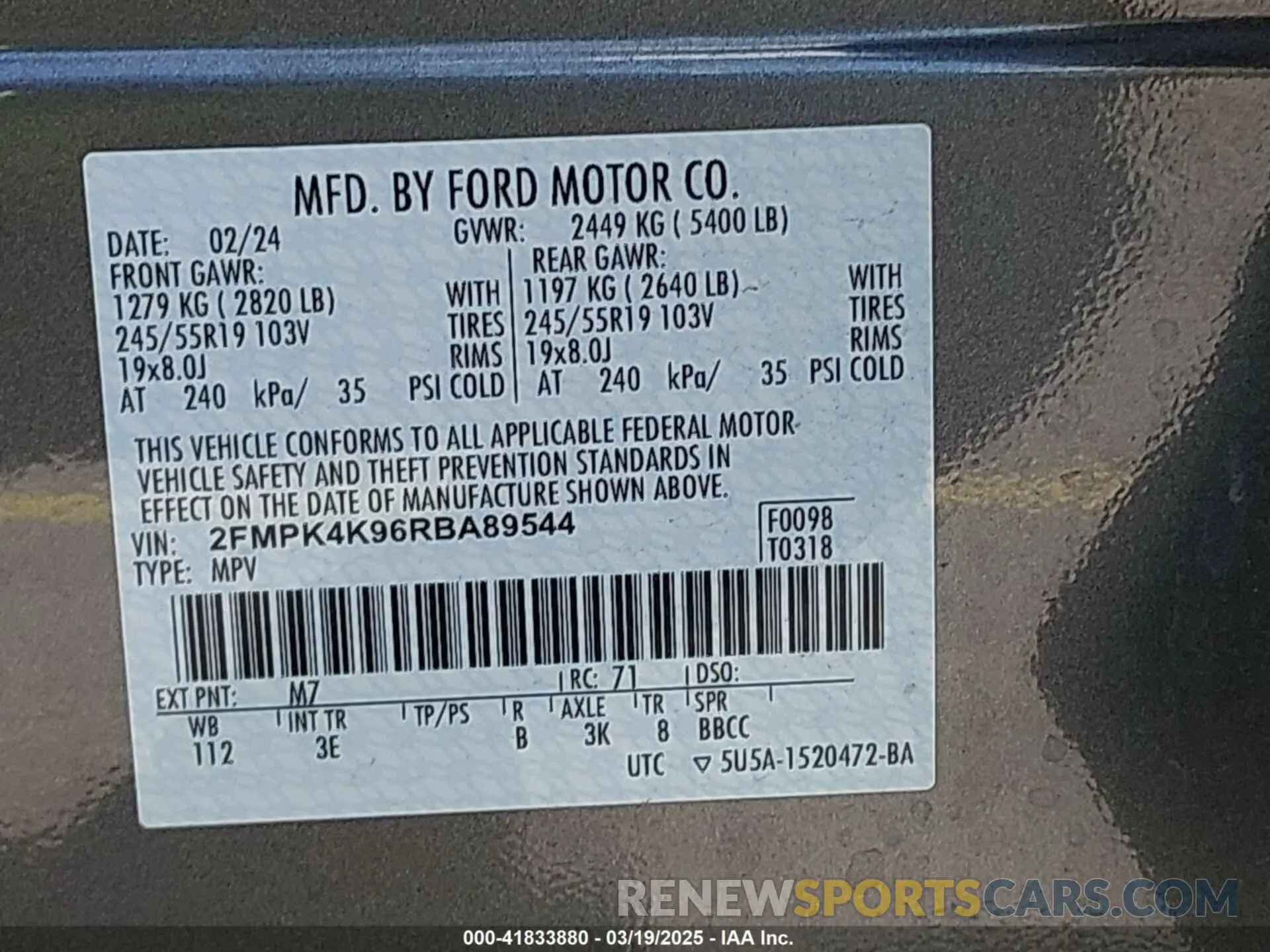 9 Photograph of a damaged car 2FMPK4K96RBA89544 FORD EDGE 2024