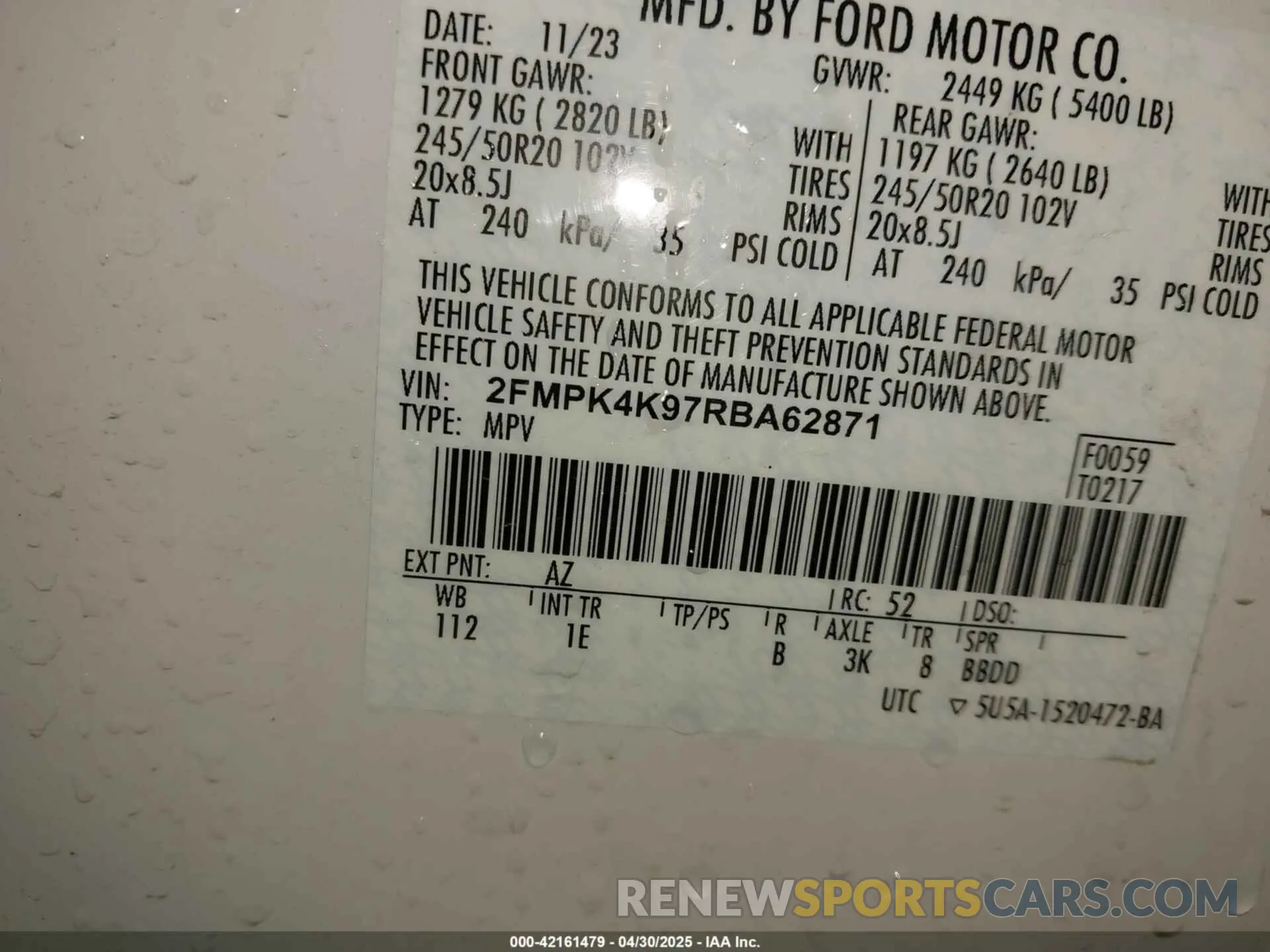 9 Фотография поврежденного автомобиля 2FMPK4K97RBA62871 FORD EDGE 2024