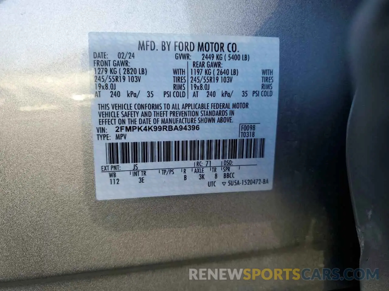 14 Фотография поврежденного автомобиля 2FMPK4K99RBA94396 FORD EDGE 2024