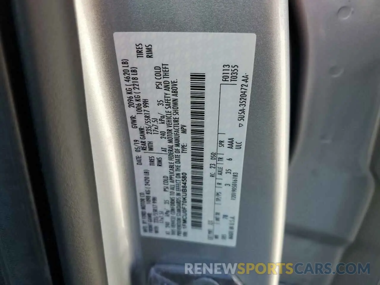14 Photograph of a damaged car 1FMCU0F70KUB84580 FORD ESCAPE 2019