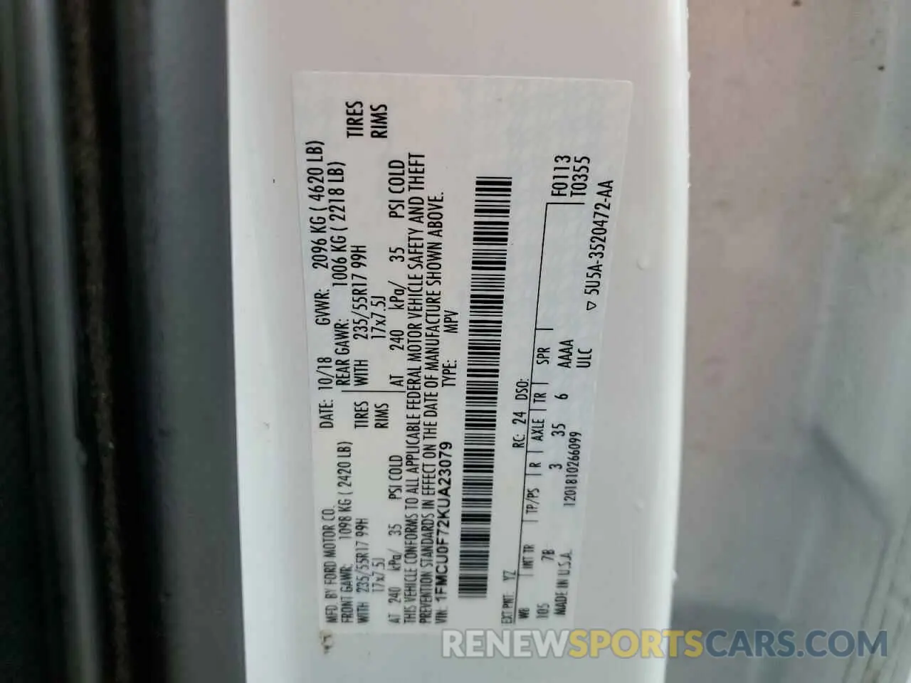 13 Photograph of a damaged car 1FMCU0F72KUA23079 FORD ESCAPE 2019