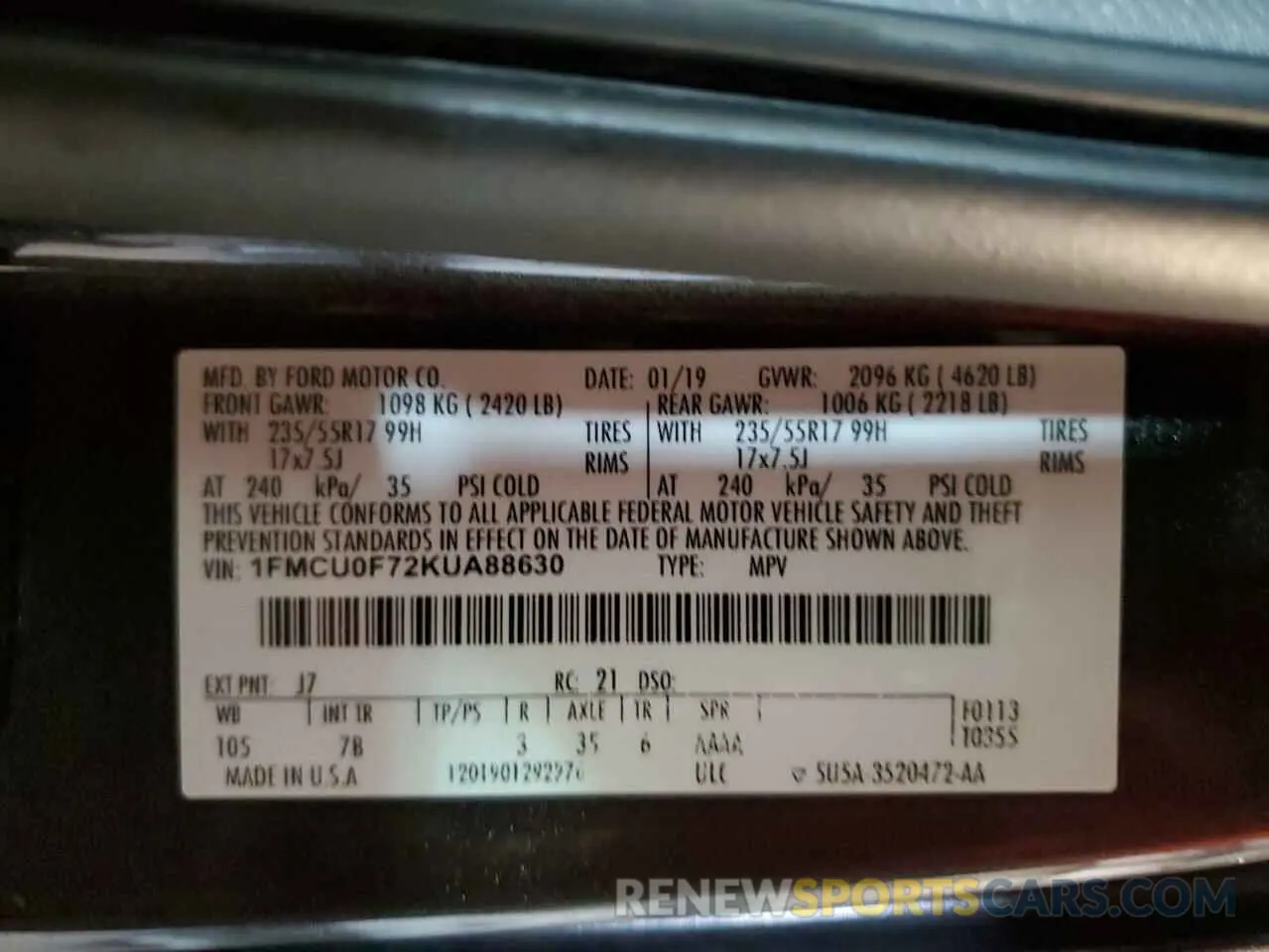 13 Photograph of a damaged car 1FMCU0F72KUA88630 FORD ESCAPE 2019