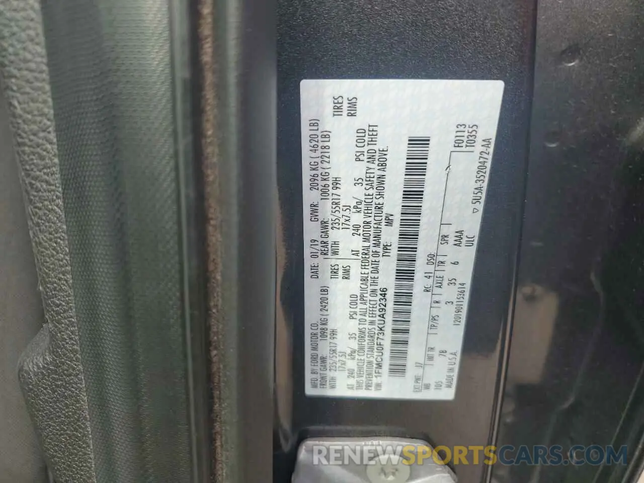 12 Photograph of a damaged car 1FMCU0F73KUA92346 FORD ESCAPE 2019