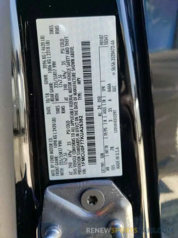 14 Фотография поврежденного автомобиля 1FMCU0F77KUA26382 FORD ESCAPE 2019