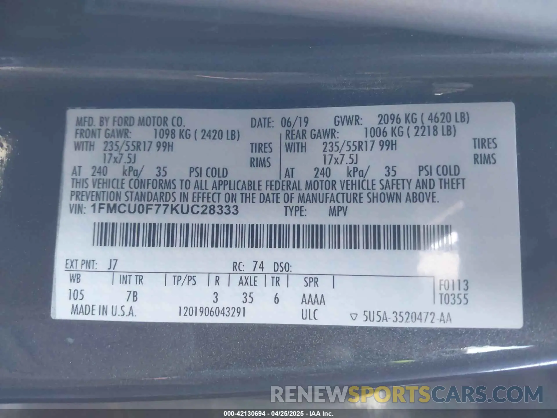 9 Фотография поврежденного автомобиля 1FMCU0F77KUC28333 FORD ESCAPE 2019