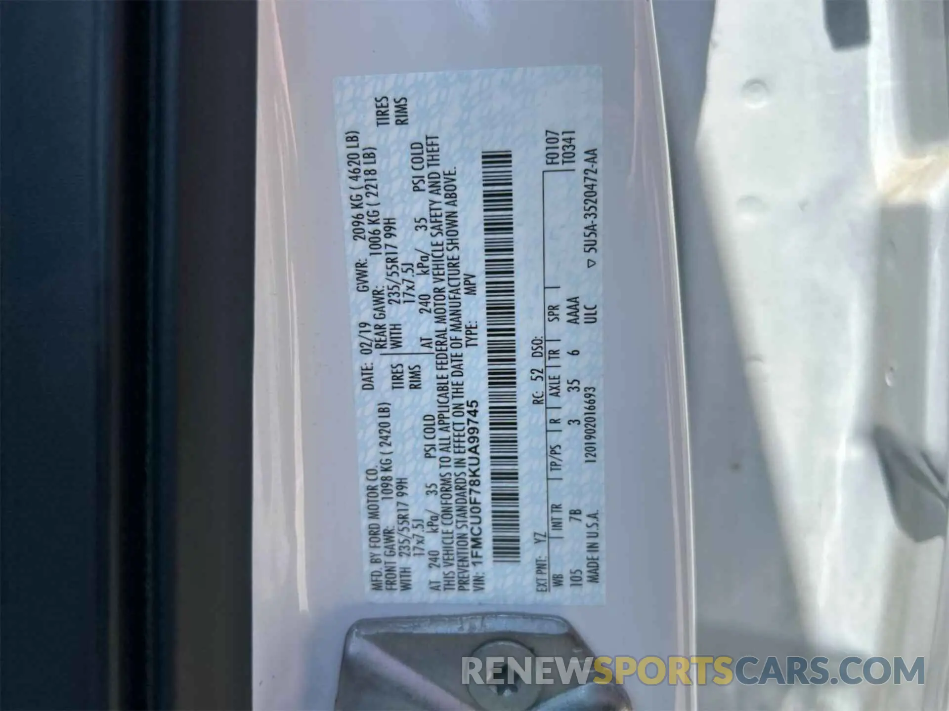 6 Photograph of a damaged car 1FMCU0F78KUA99745 FORD ESCAPE 2019