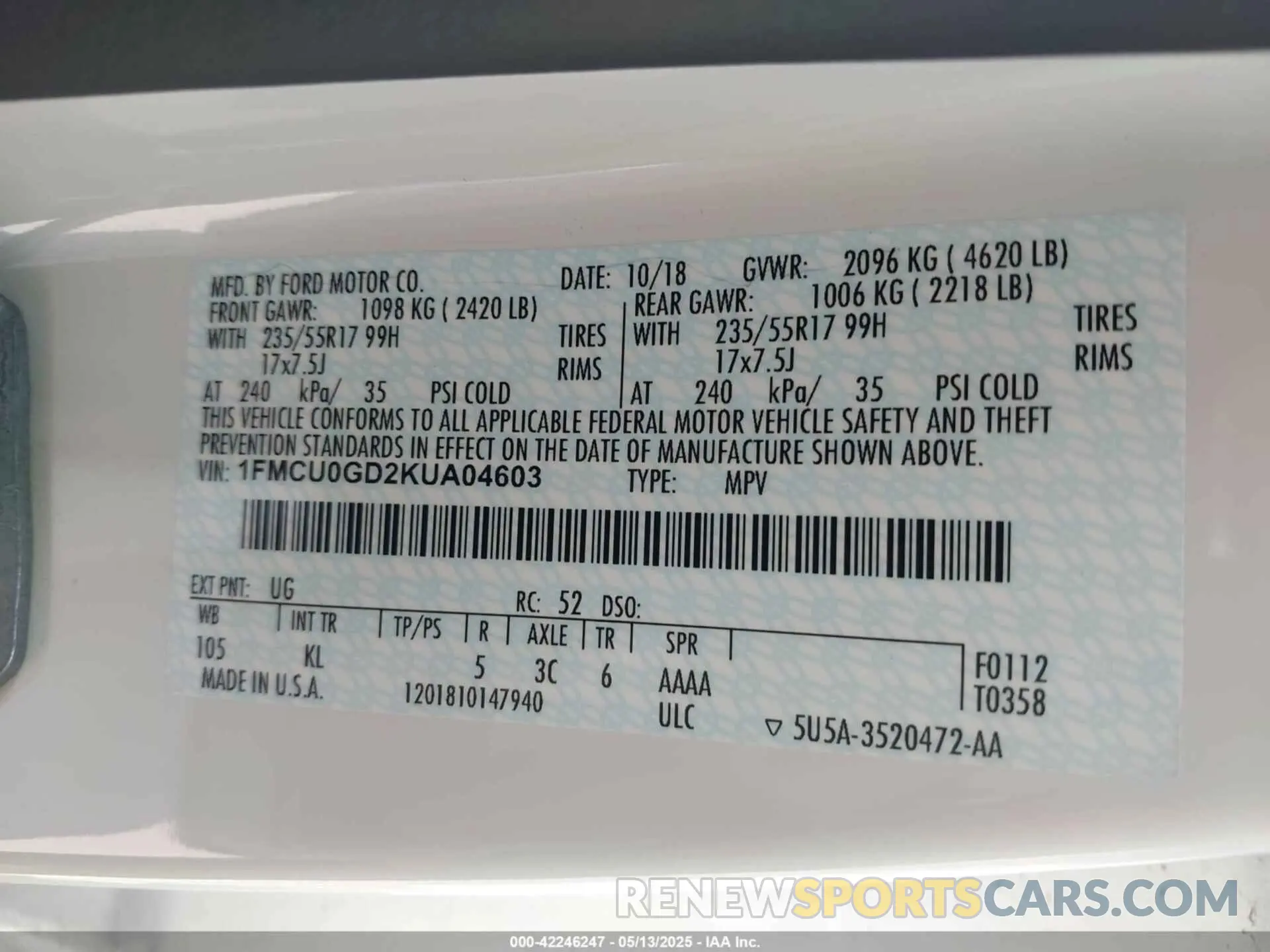 9 Photograph of a damaged car 1FMCU0GD2KUA04603 FORD ESCAPE 2019